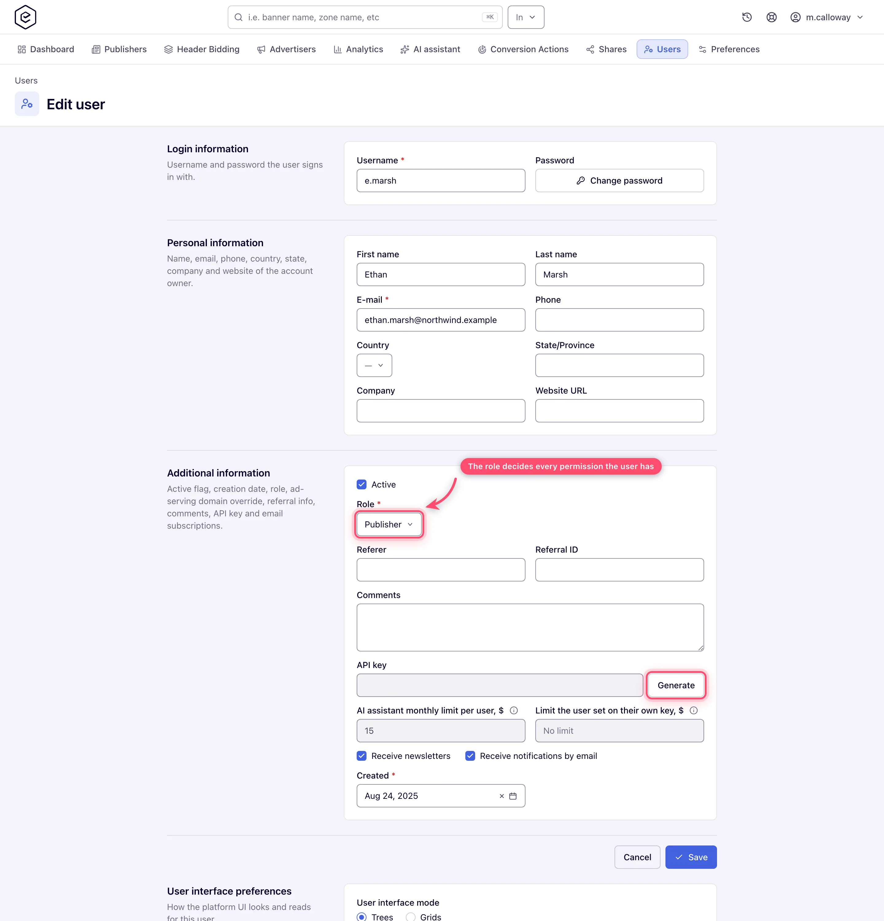 User edit form
