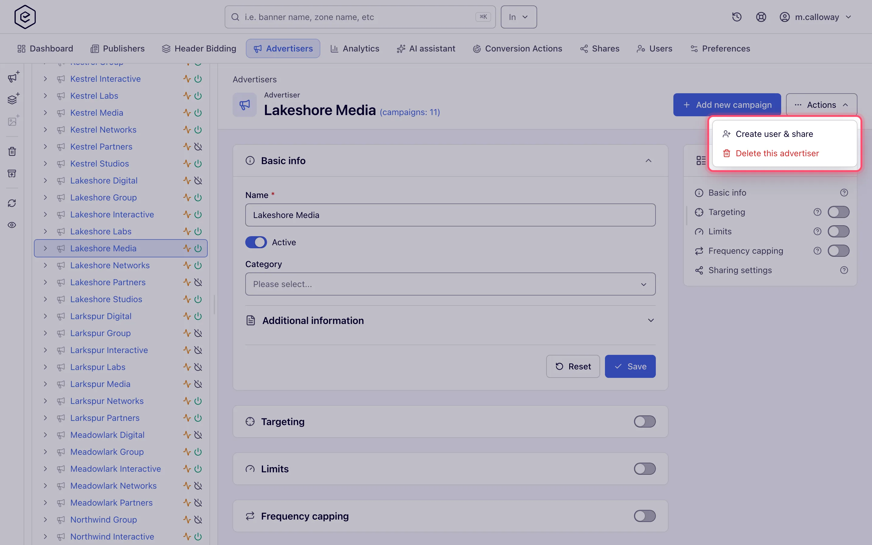 Actions menu open with both entries