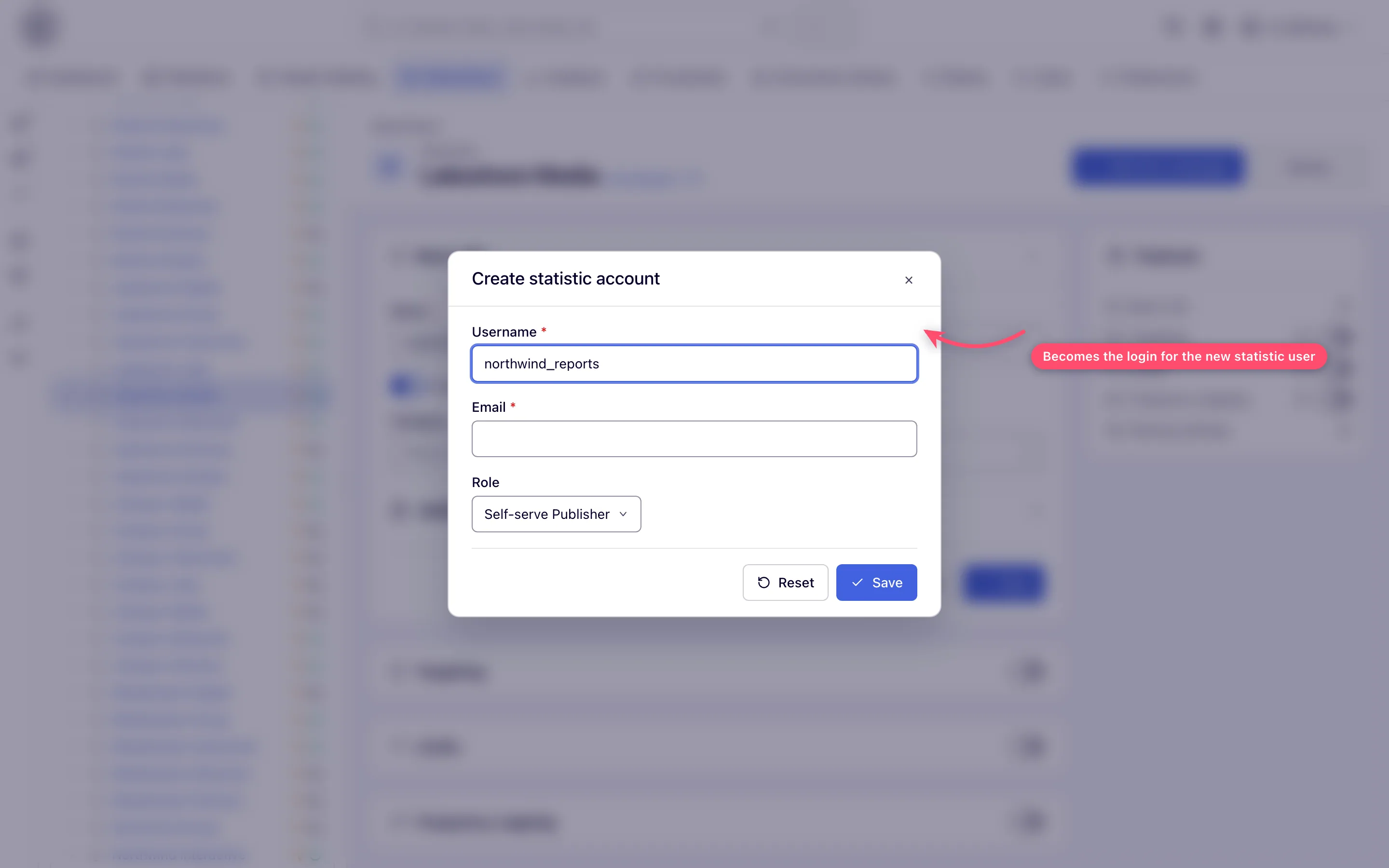 Create user and share dialog