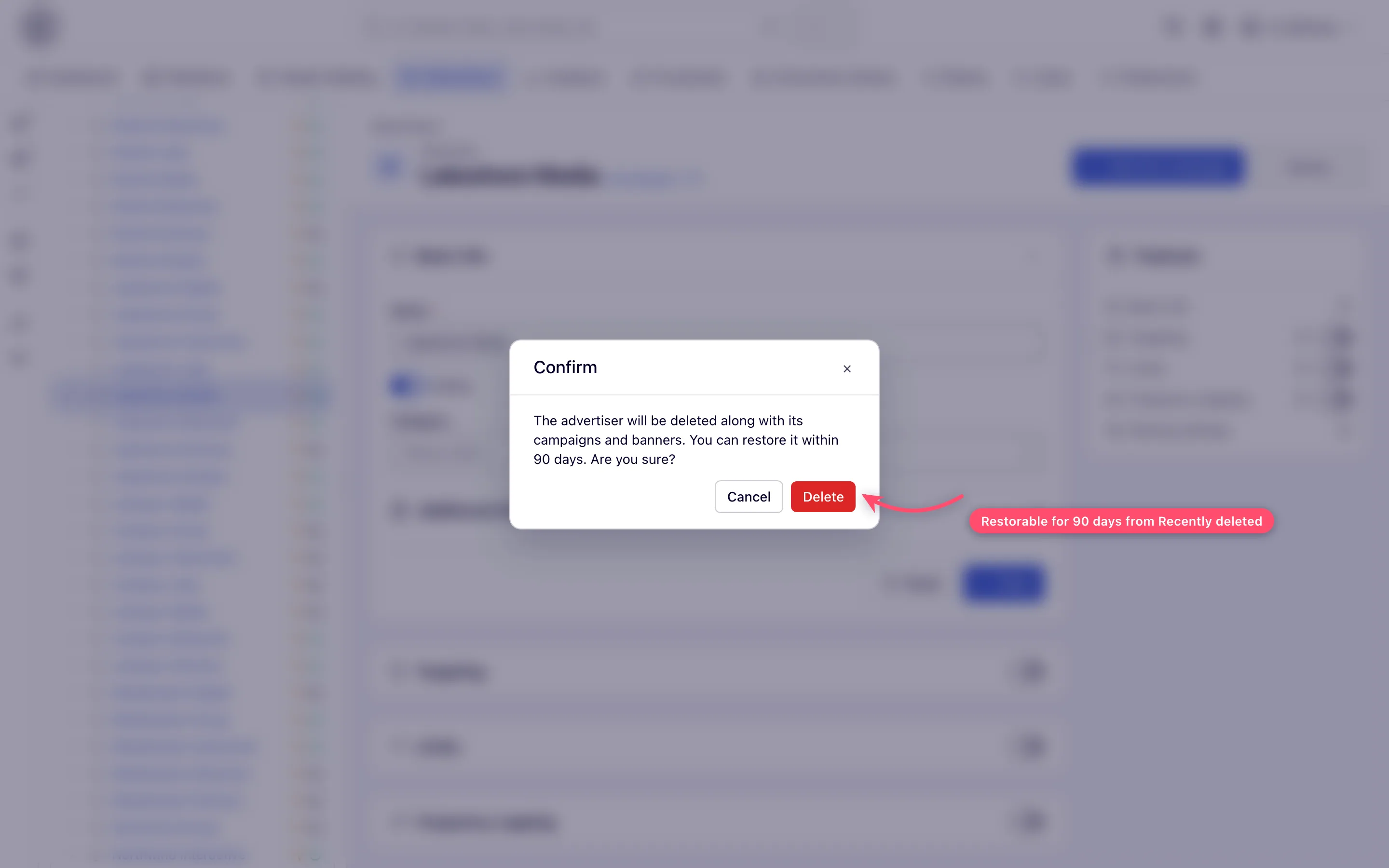 Delete confirmation dialog