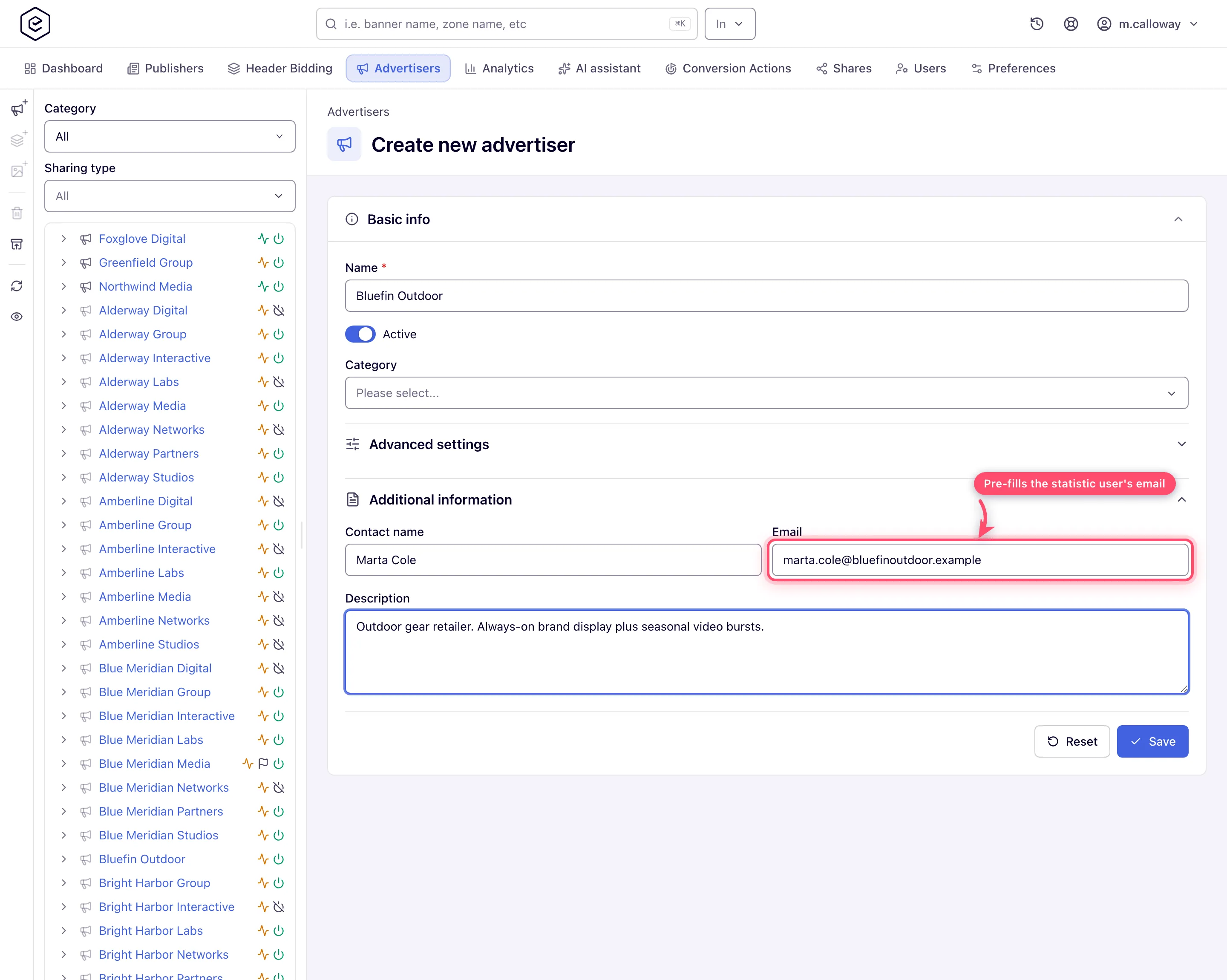 Additional information with contact fields
