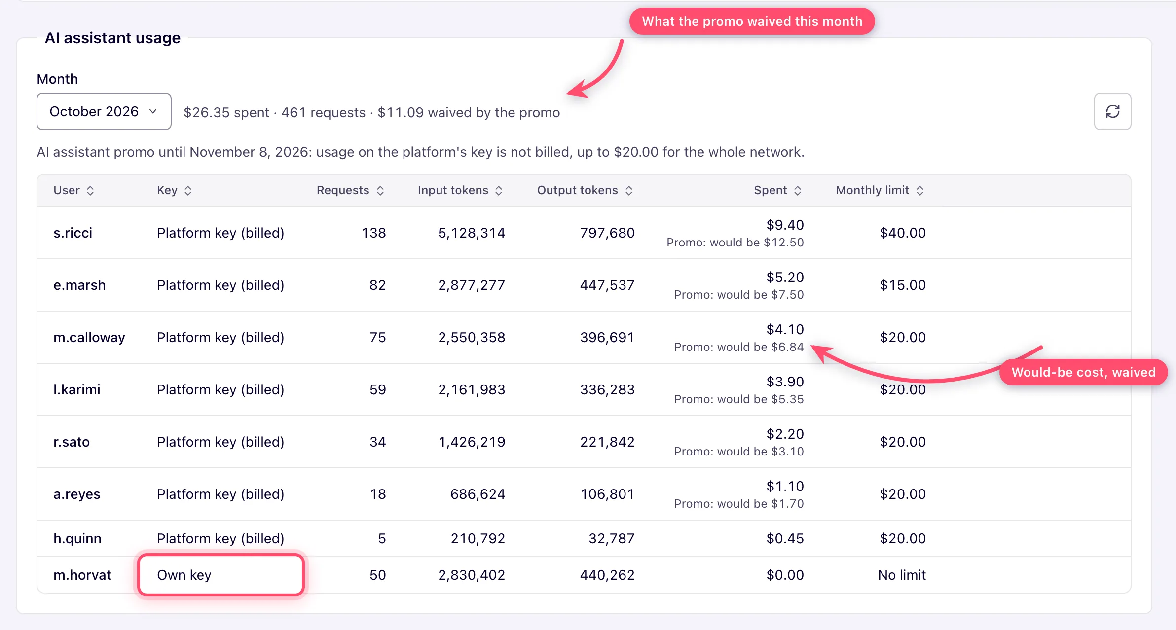 AI assistant usage on the Ad Server Fees page