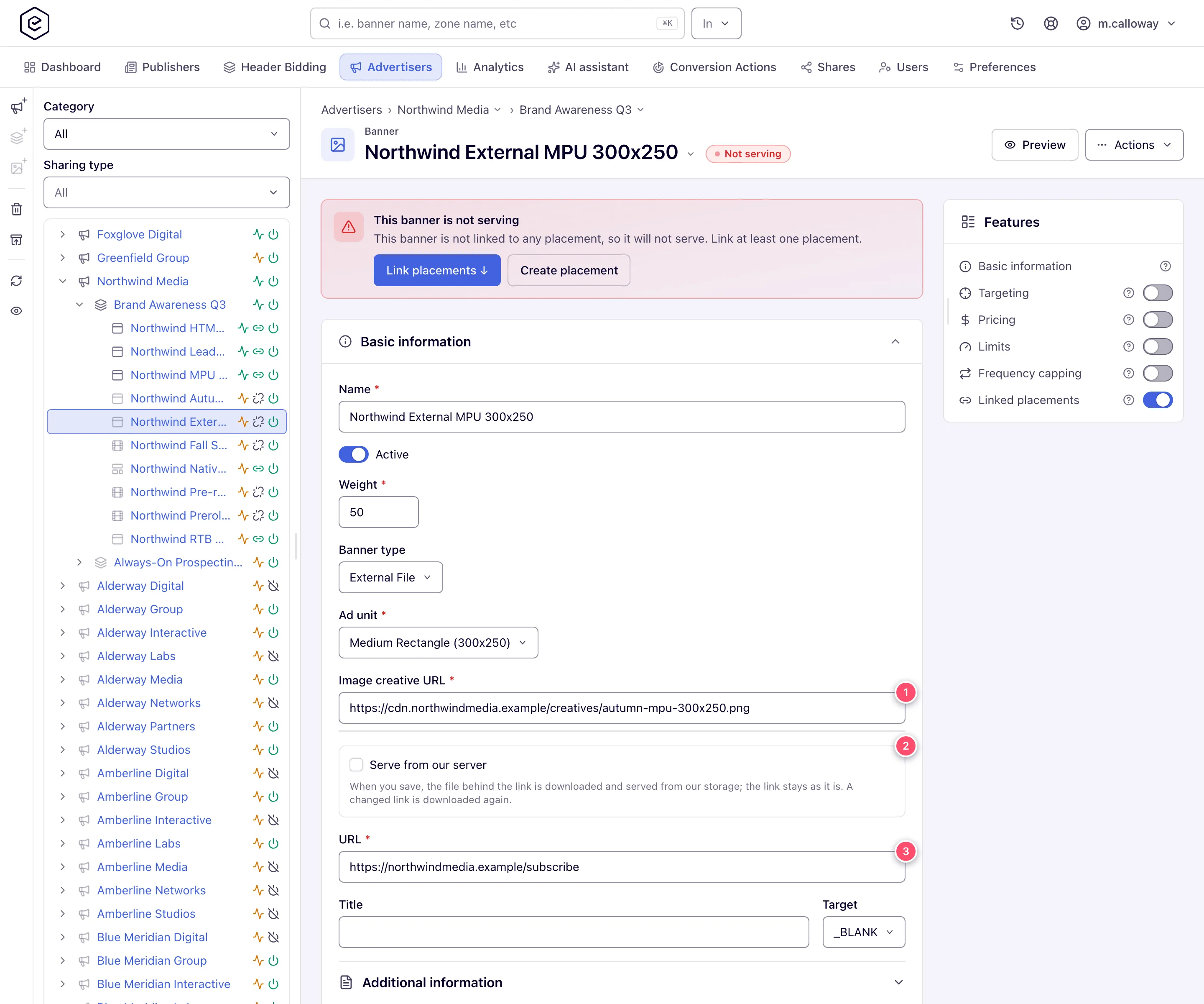 External File banner with both URL fields