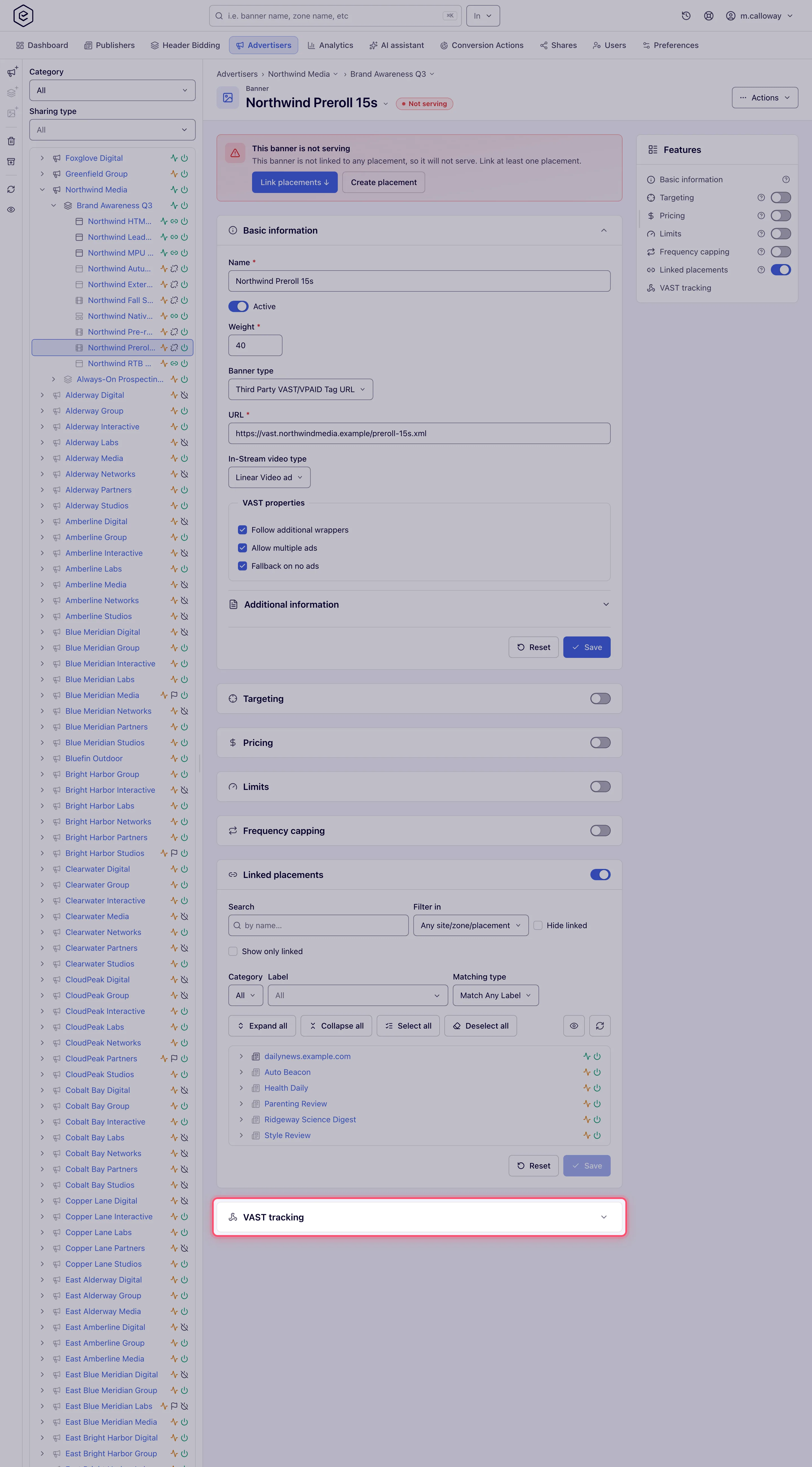 The VAST tracking card