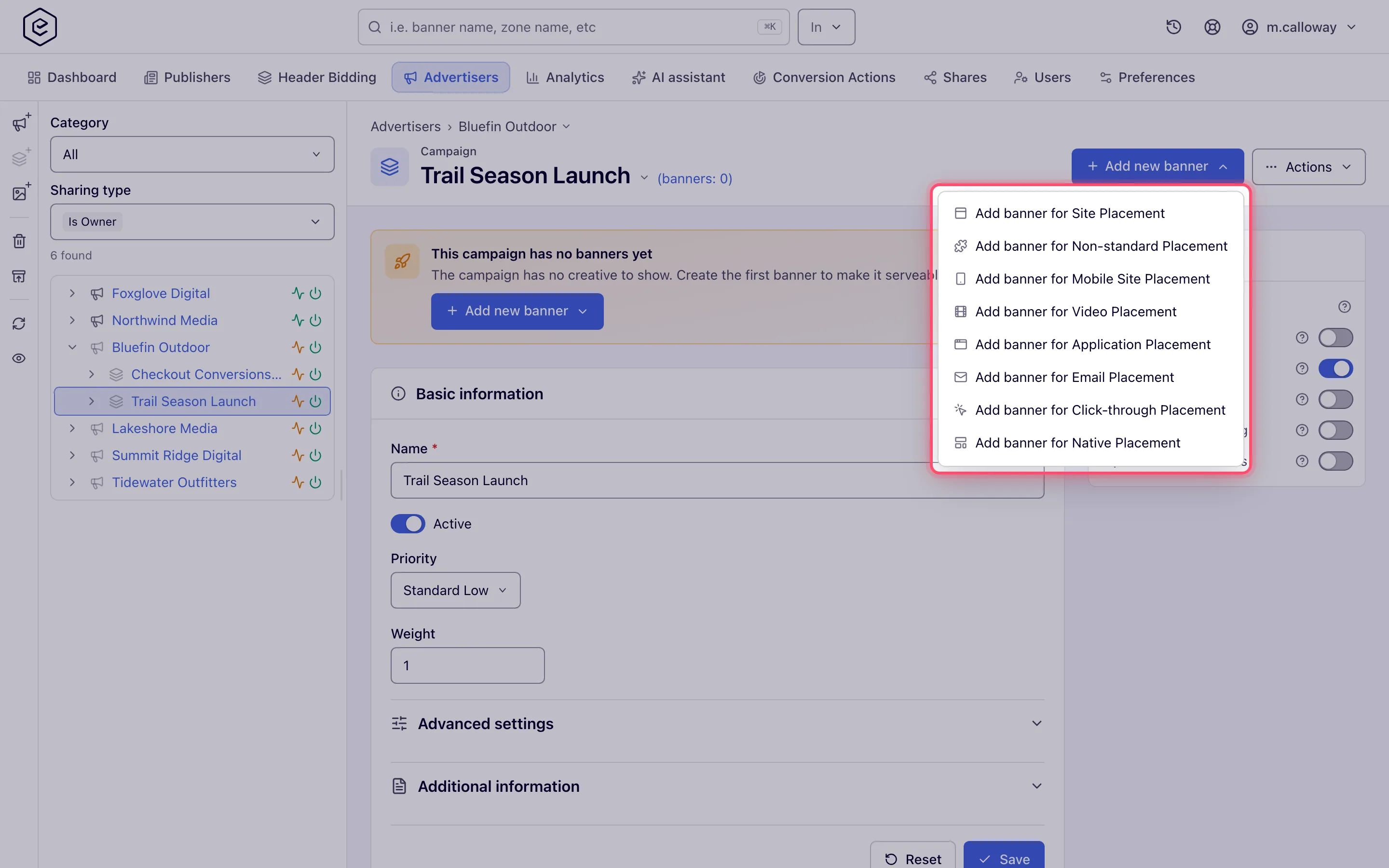 Add new banner menu