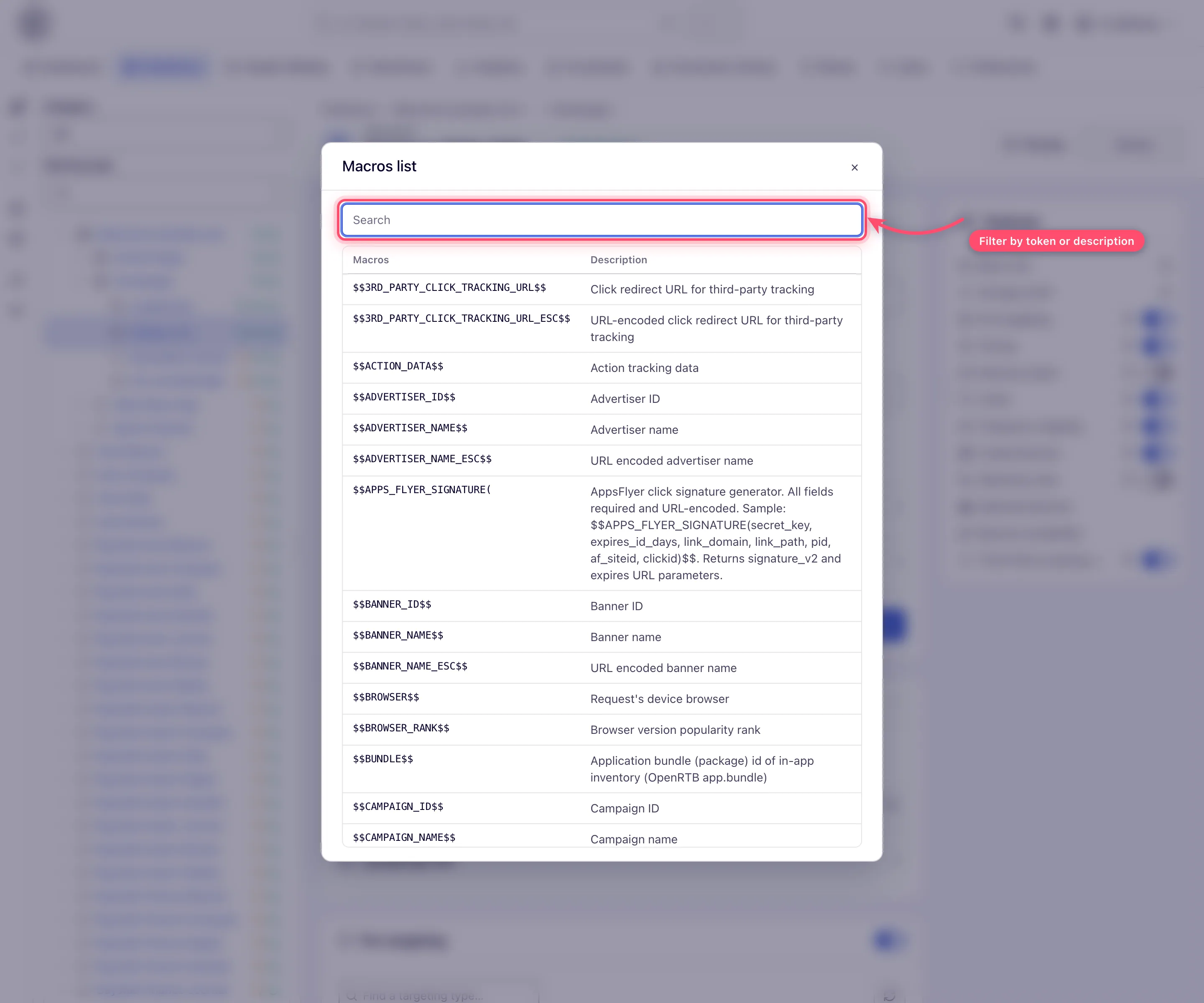 The Macros list dialog open over a placement editor
