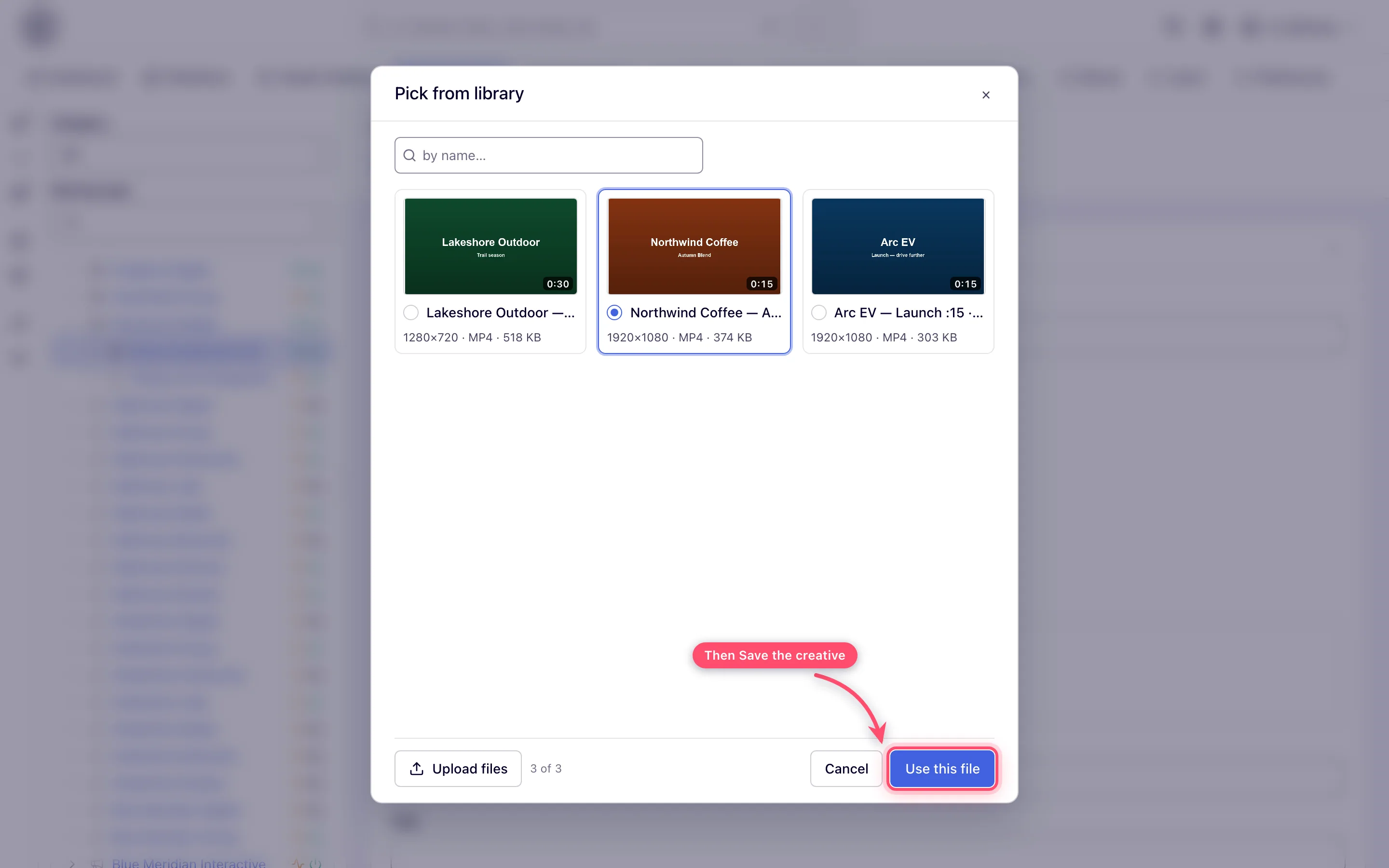 Pick from library dialog