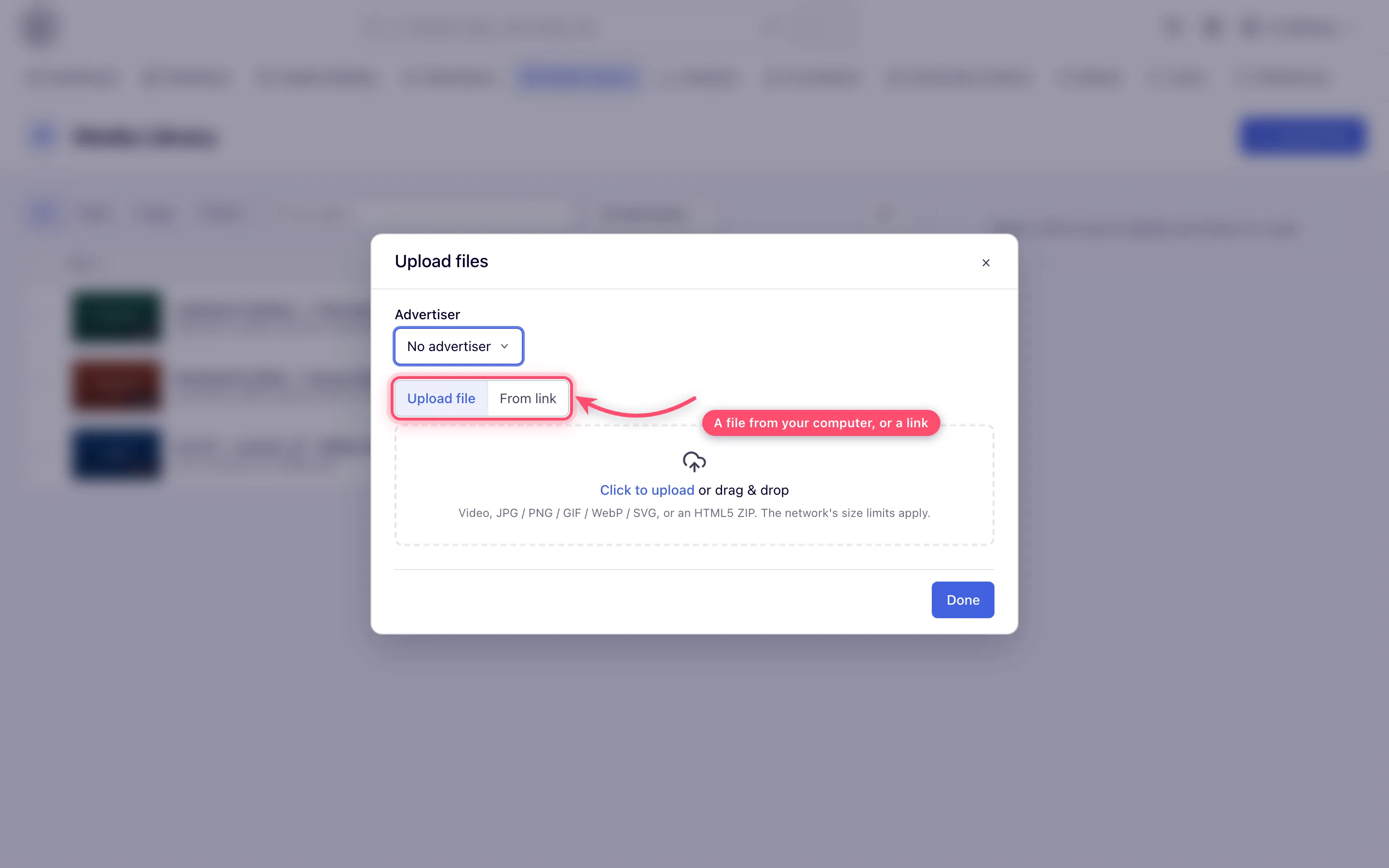 Upload files dialog