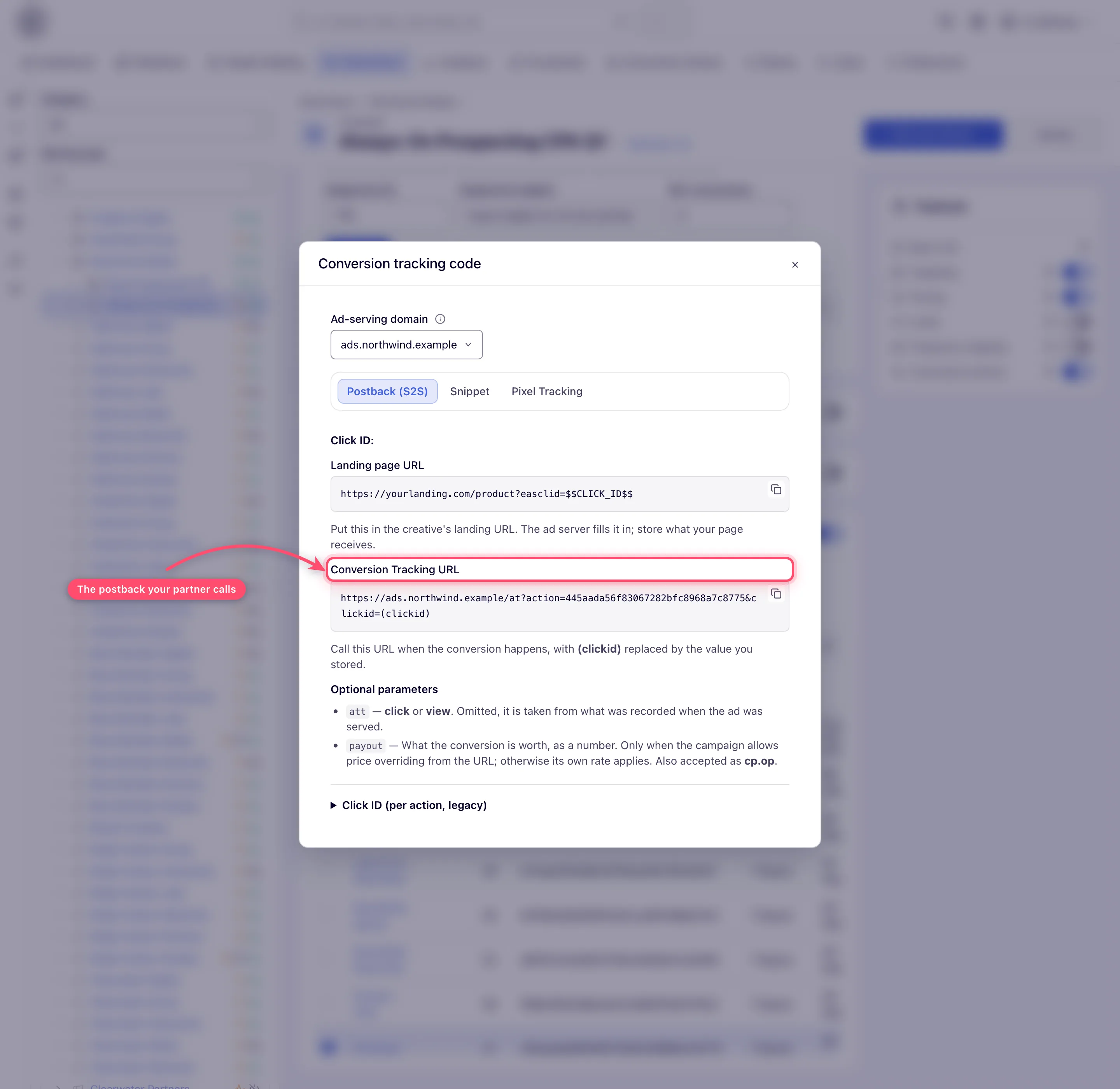 Postback (S2S) tab