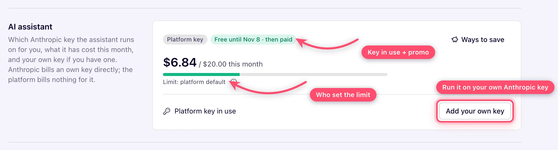 Preferences AI assistant card on the platform's key during the promo