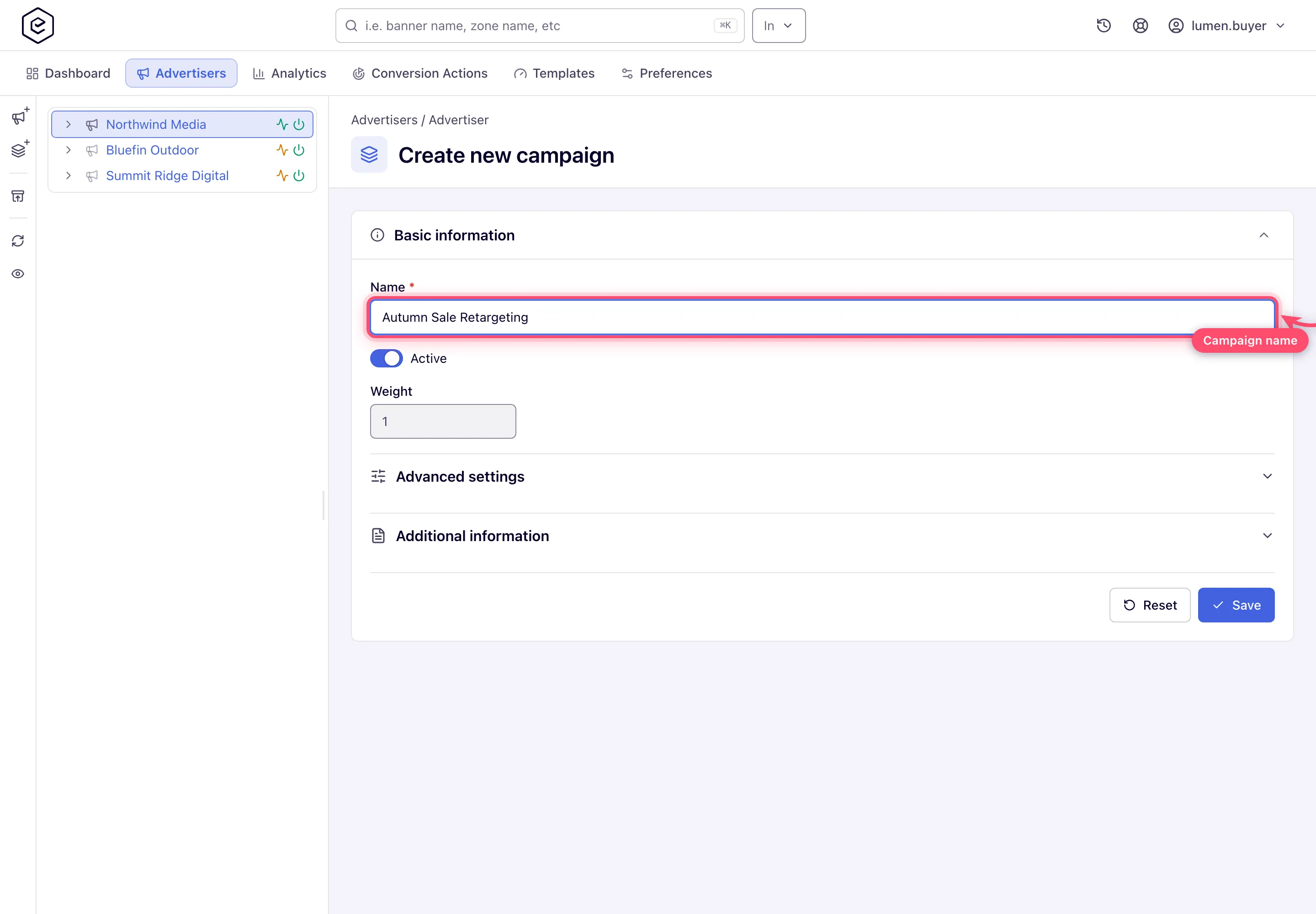 Create new campaign