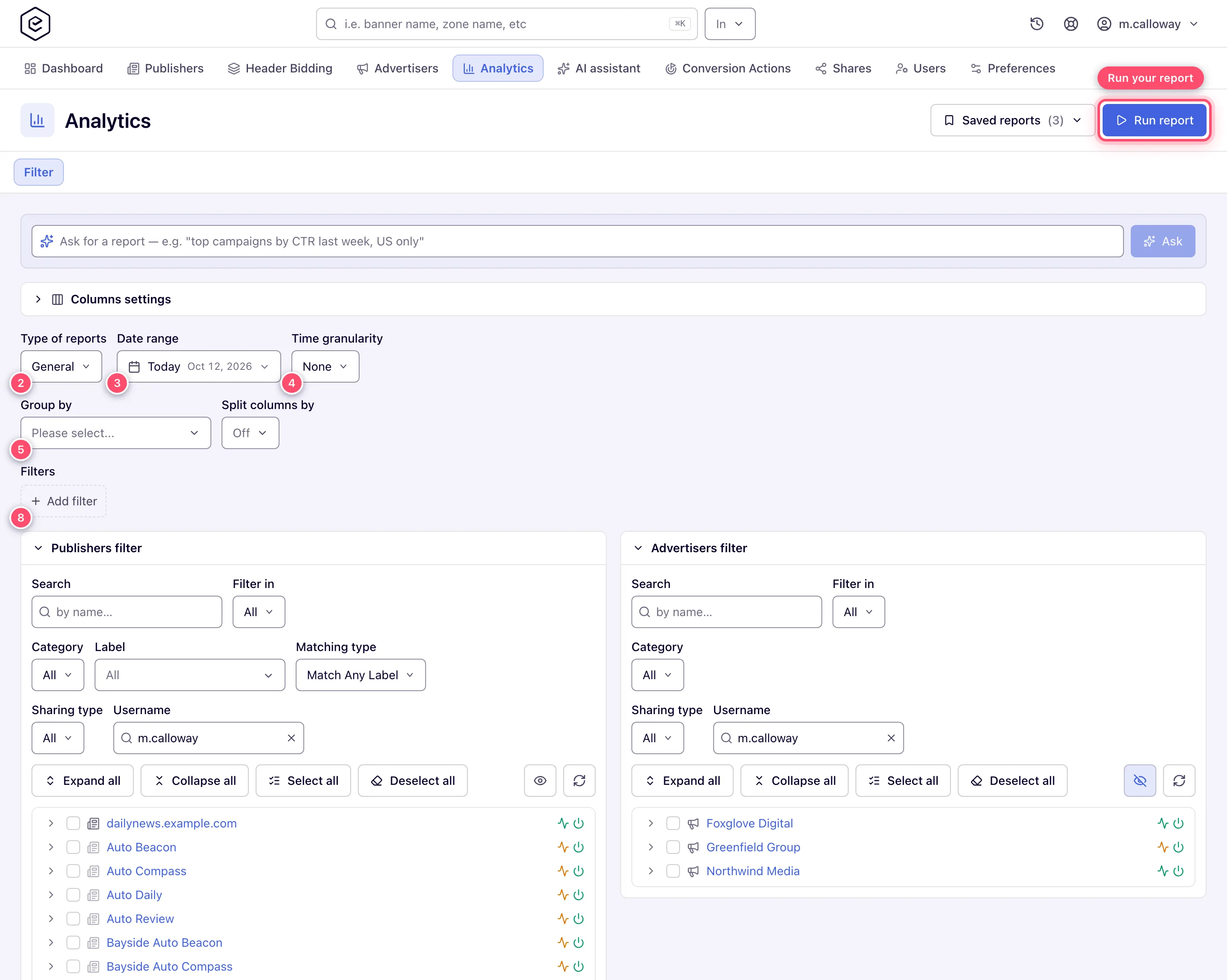 The Analytics Filter tab