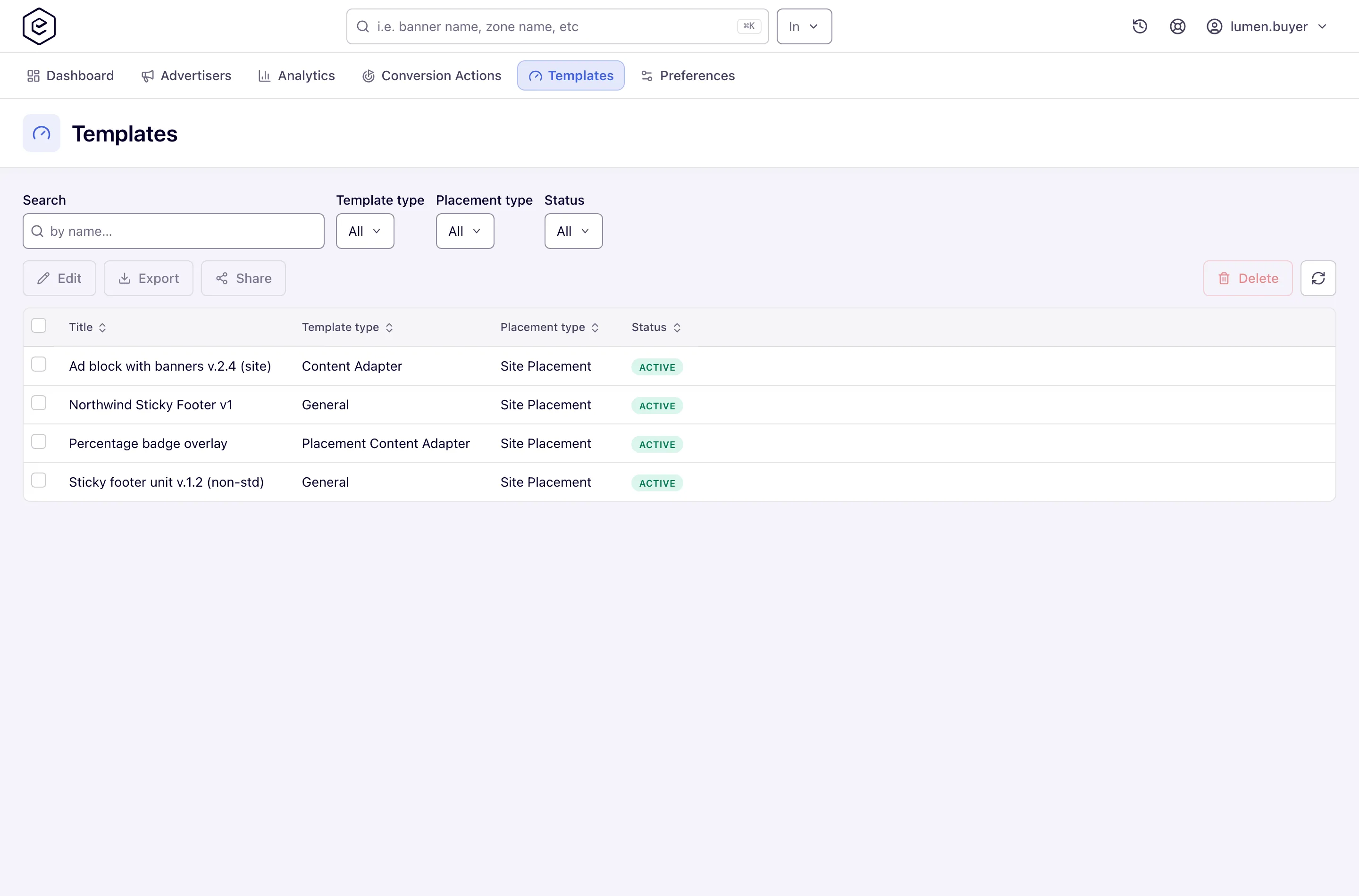 Templates list