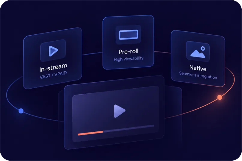 In-stream, pre-roll and native ad formats supported by Epom Ad Server