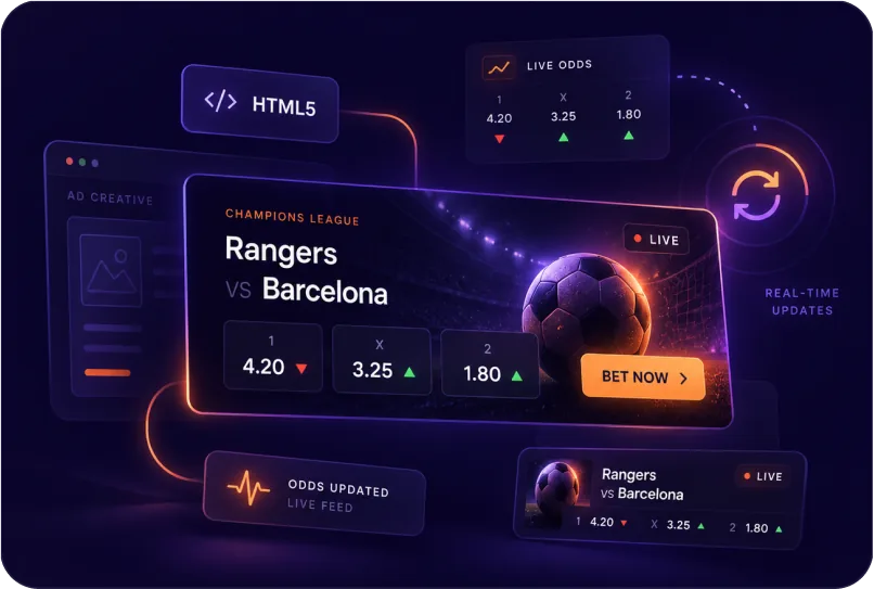 Dynamic HTML5 ad unit showing live football odds
