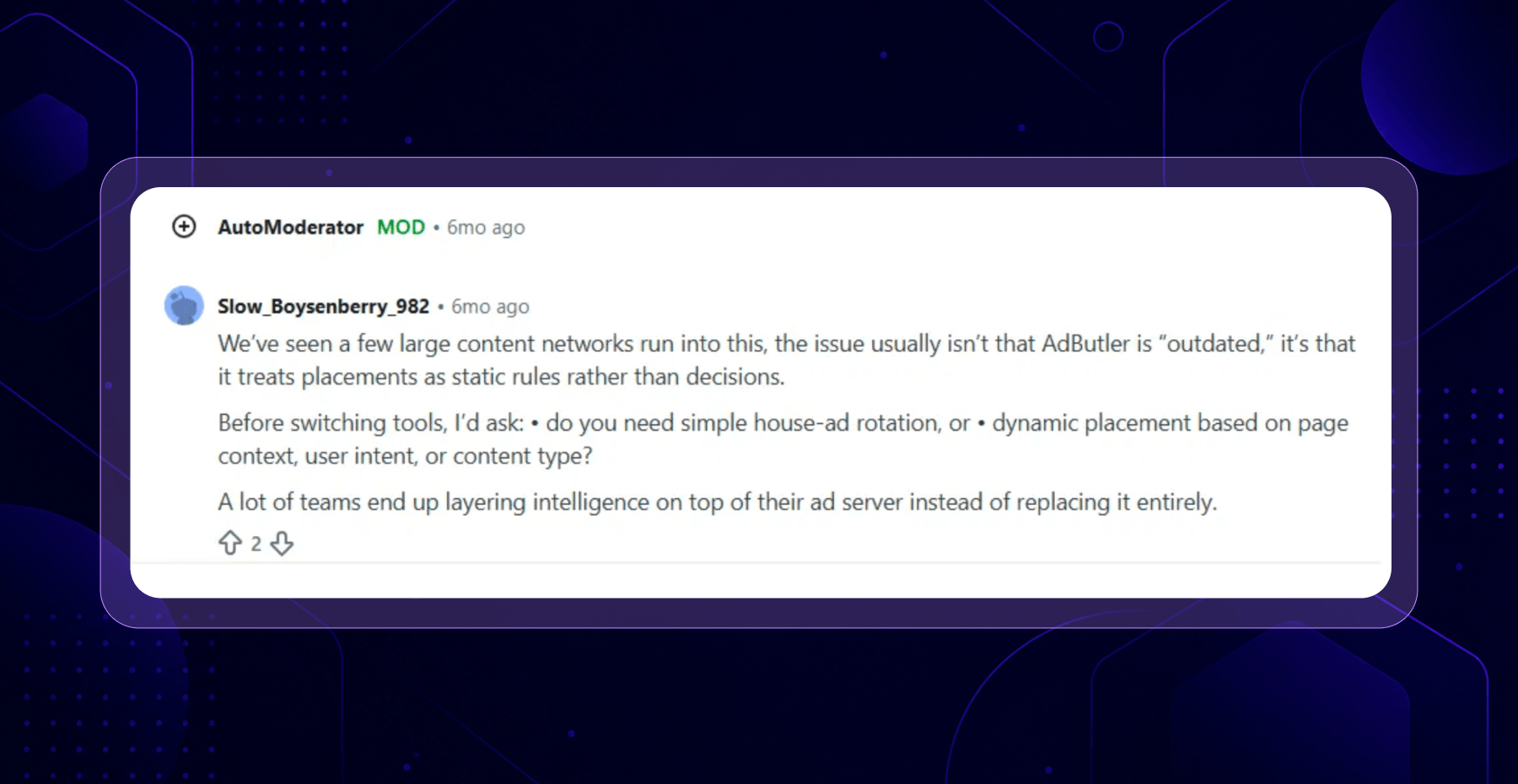 Reddit Adbutler comment for ad networks