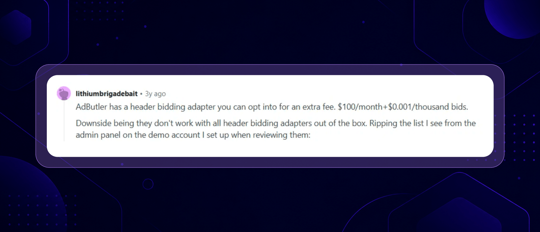 Adbutler headerbidding Reddit comment