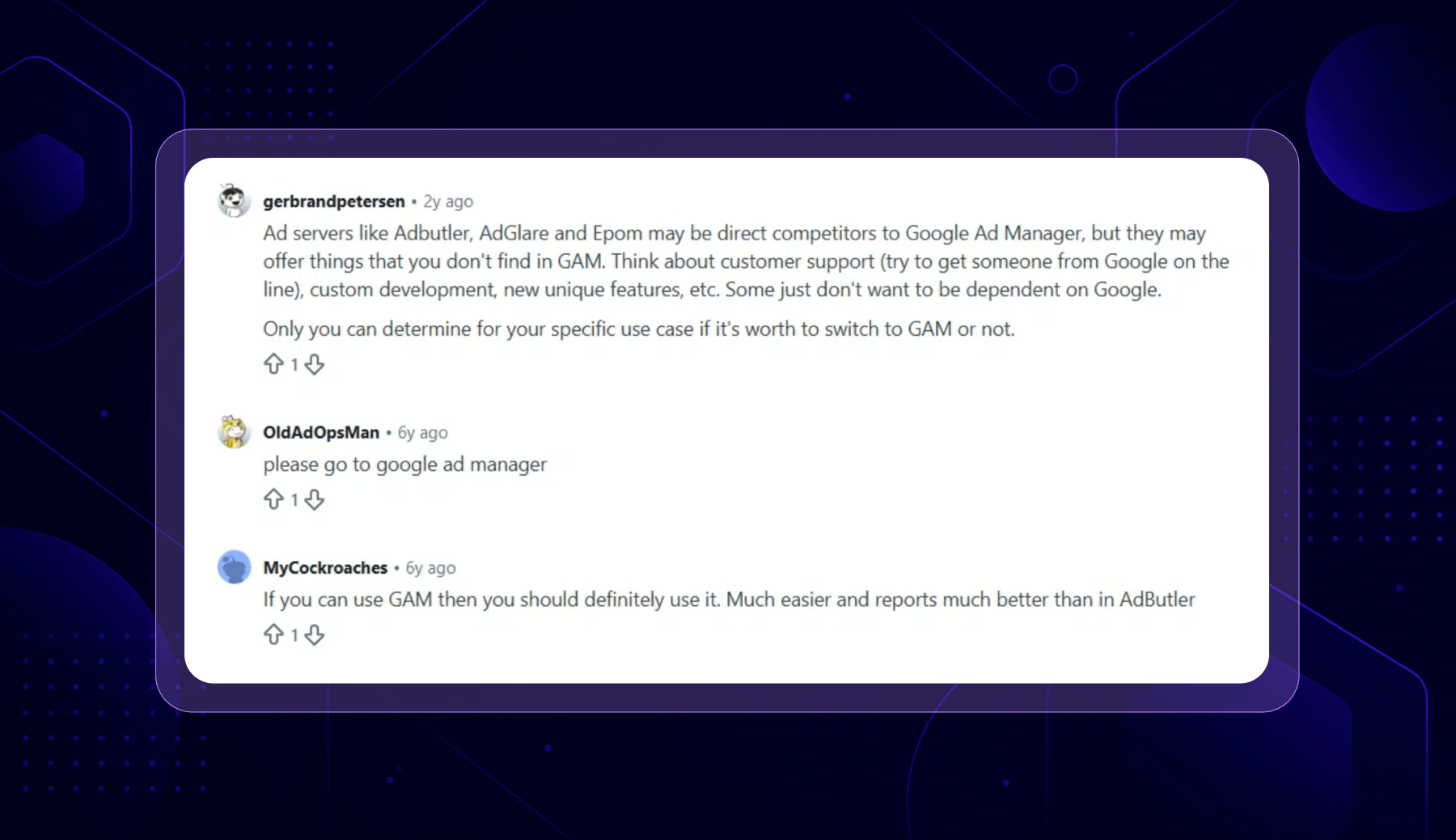 Reddit users praising Epom ad server support