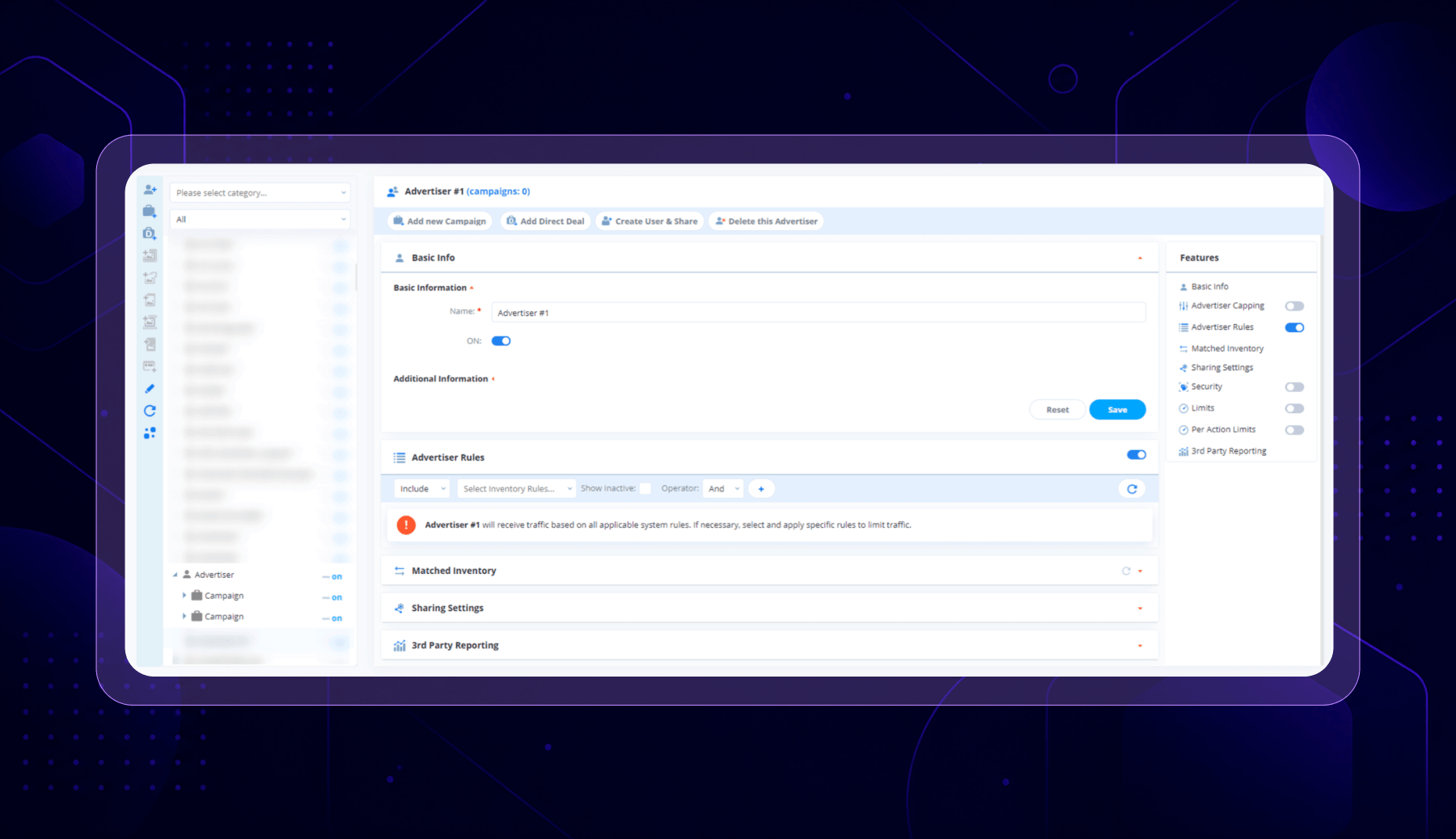 Epom ad server advertiser tab