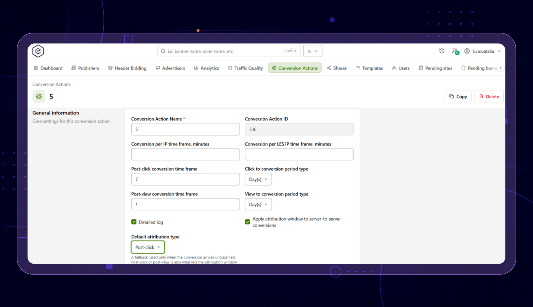 Epom ad server — attribution windows and default attribution type