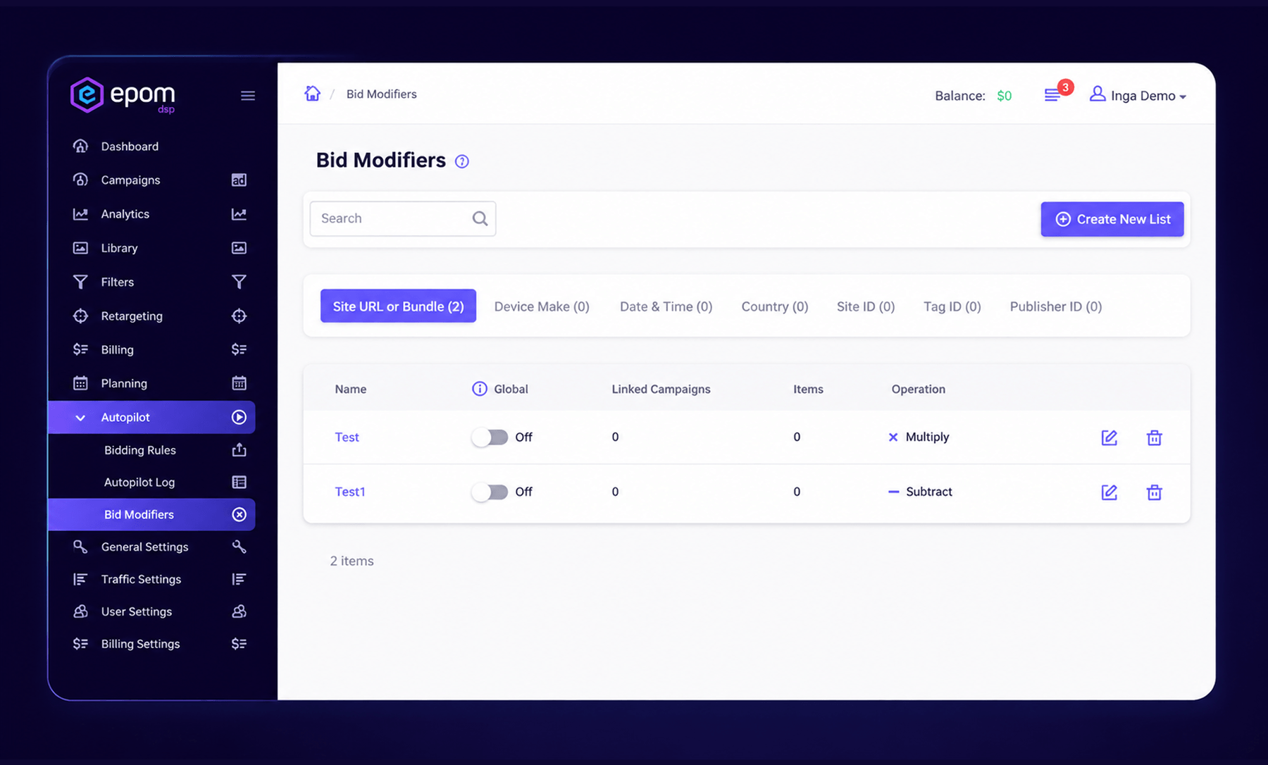 bid modifiers