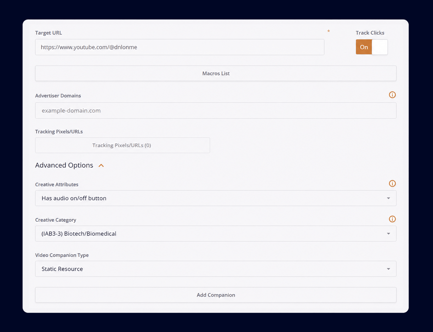 Change Video Settings for the Ad