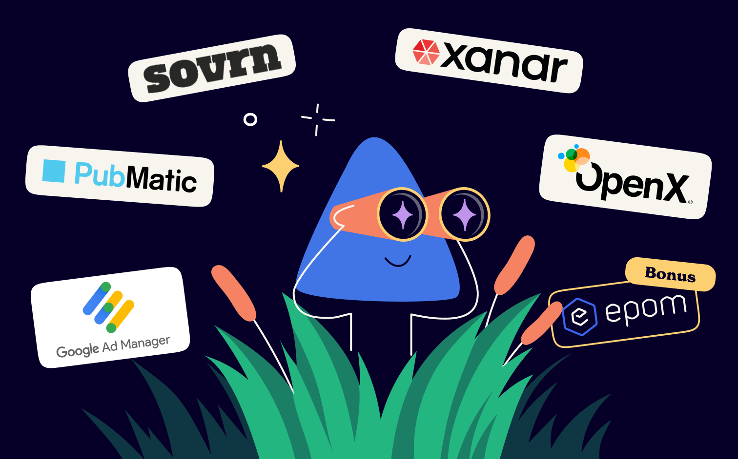 Ad tech platforms surrounding the mascot with brands