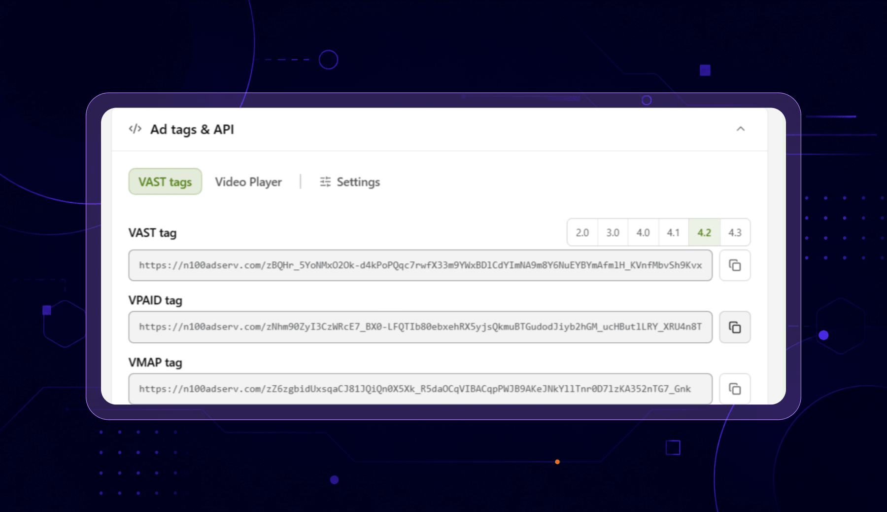 Epom ad server — VAST version picker on a placement