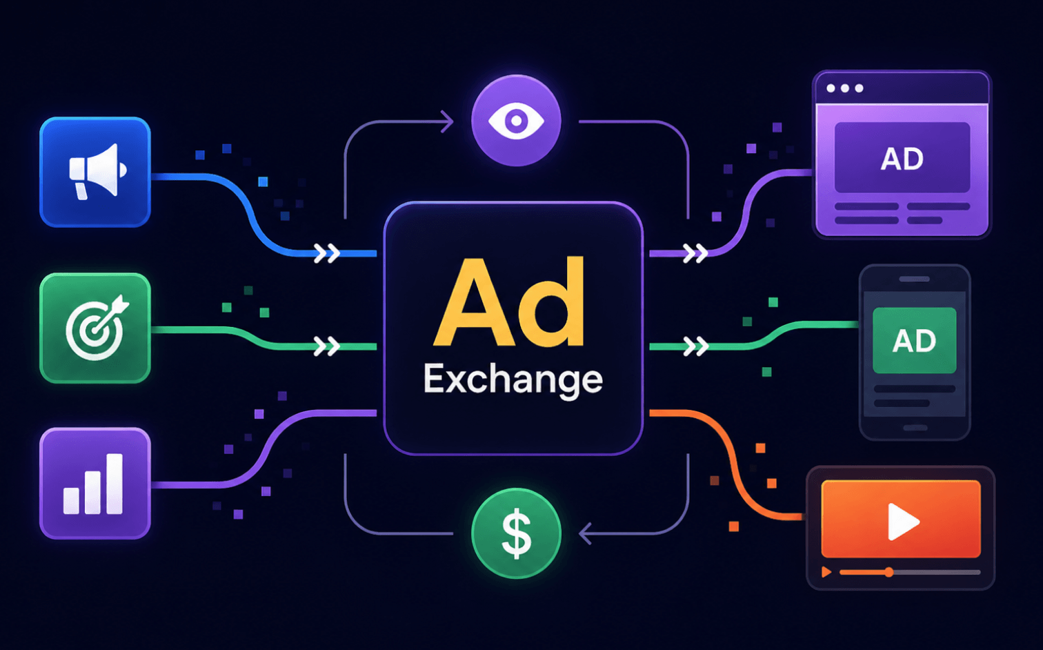 Advertiser and publisher exchanging money through an ad exchange.