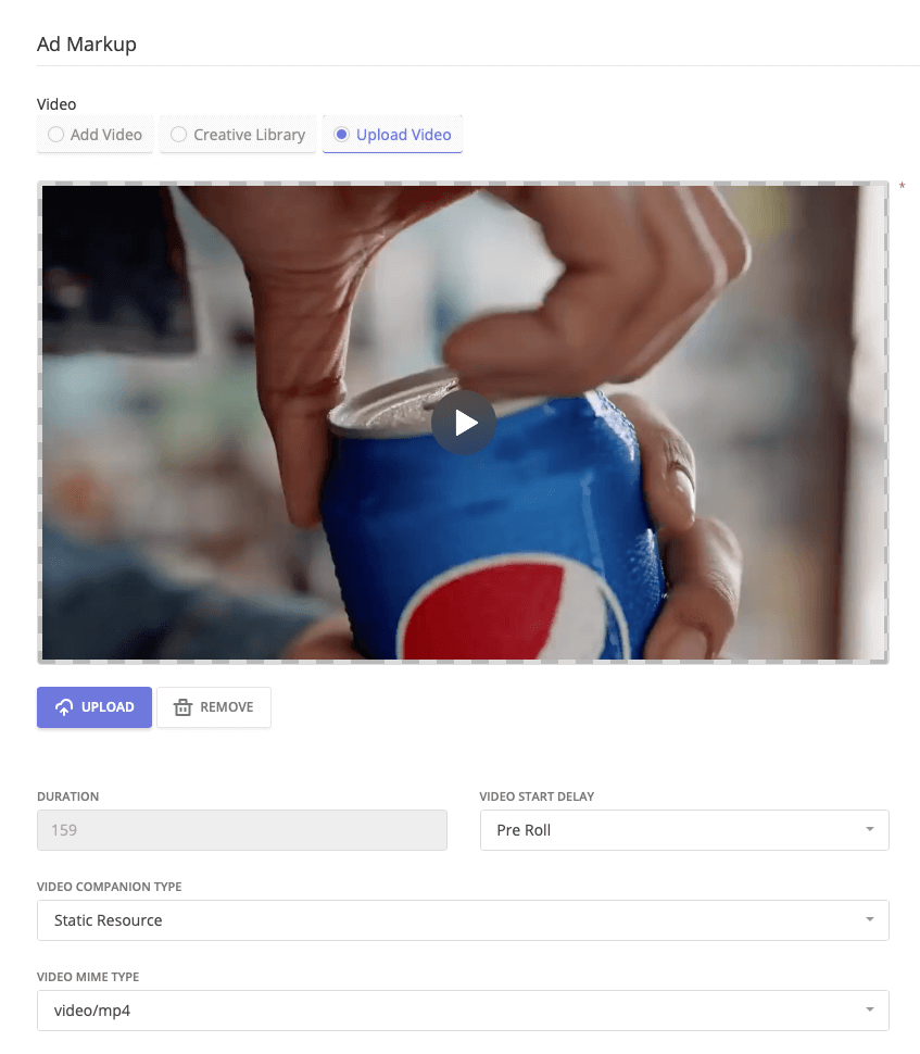 Video file storage in the creative library