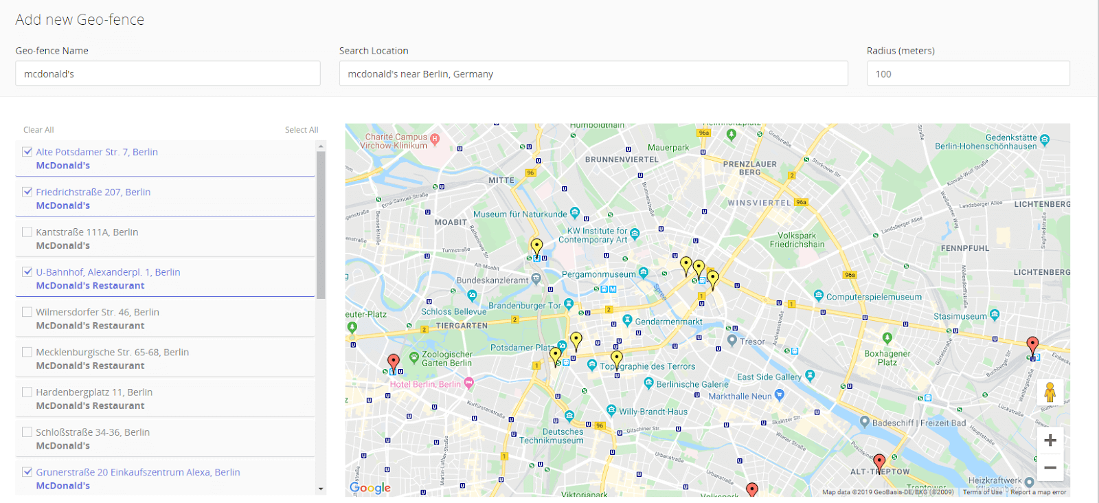 Example of Geofence targeting