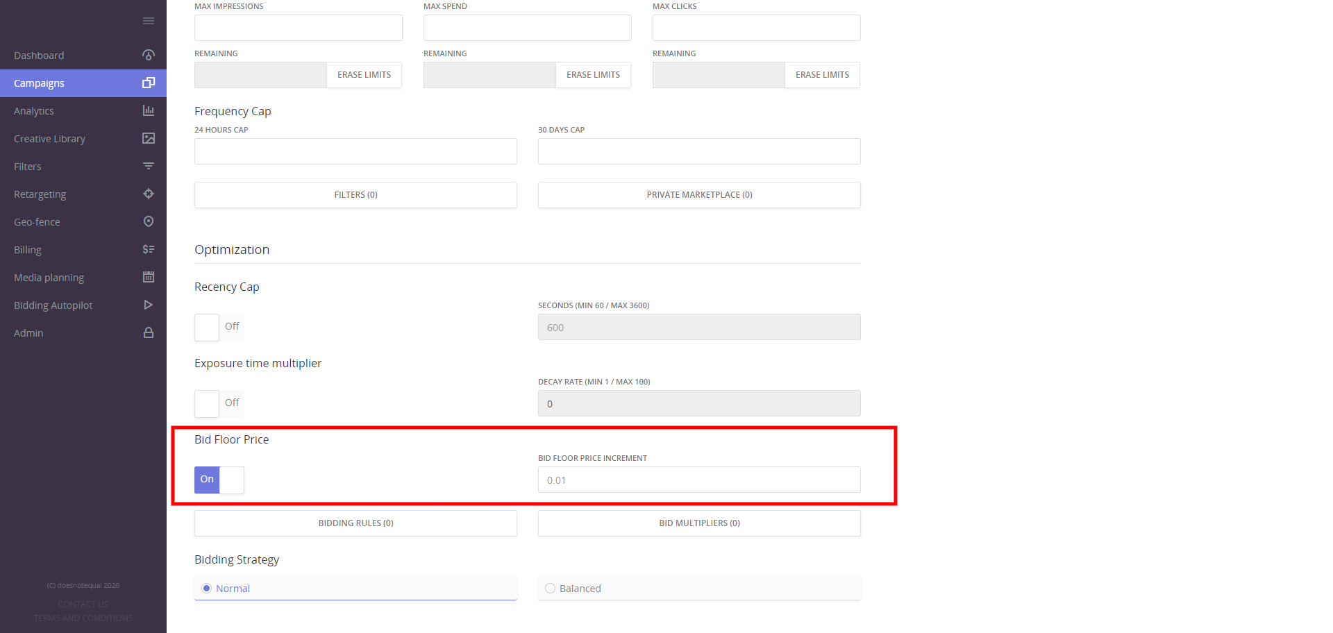 Epom DSP bid floor price optimizer