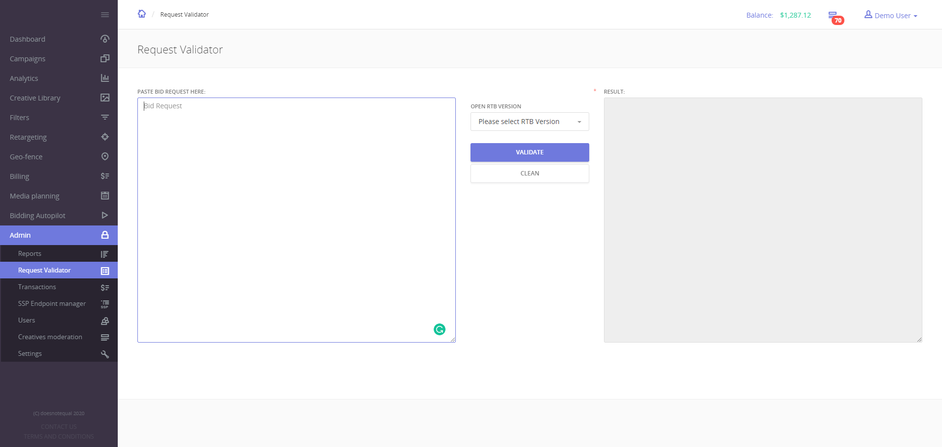 Epom DSP bid request validator
