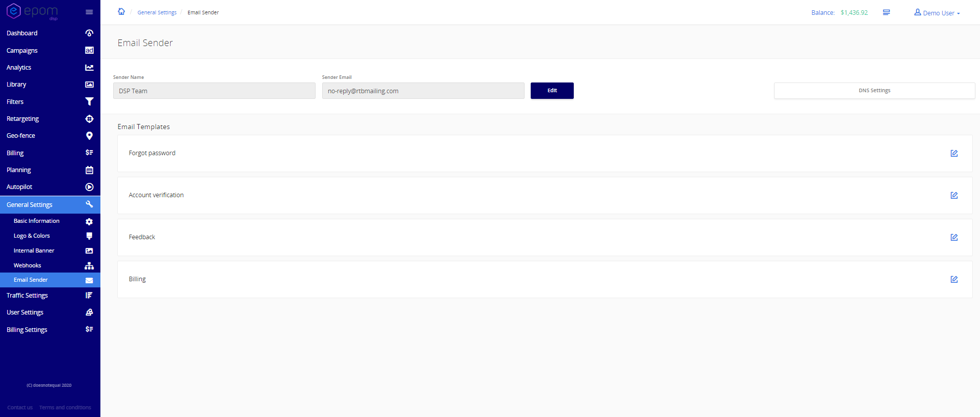 Epom WL DSP email sender customization