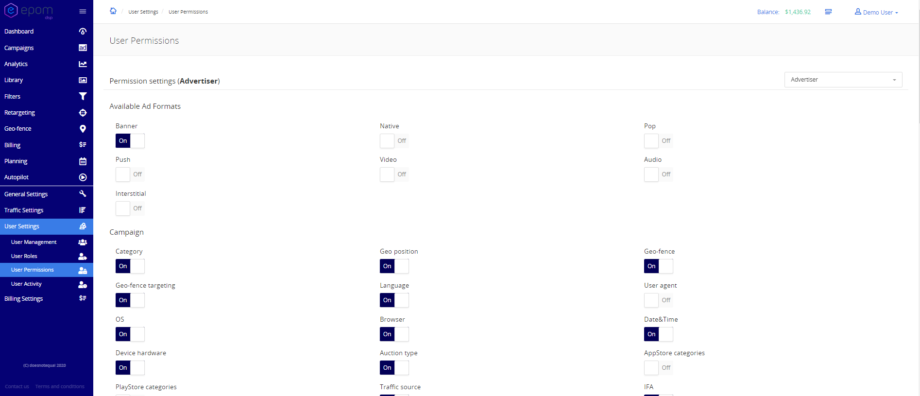 Different permission filters available