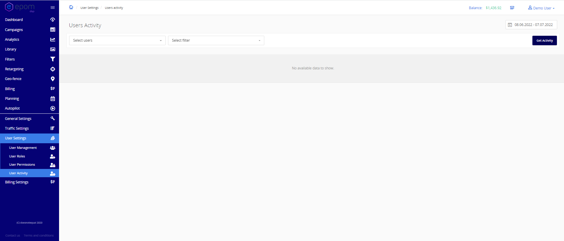 Tracking different user activities in WL DSP