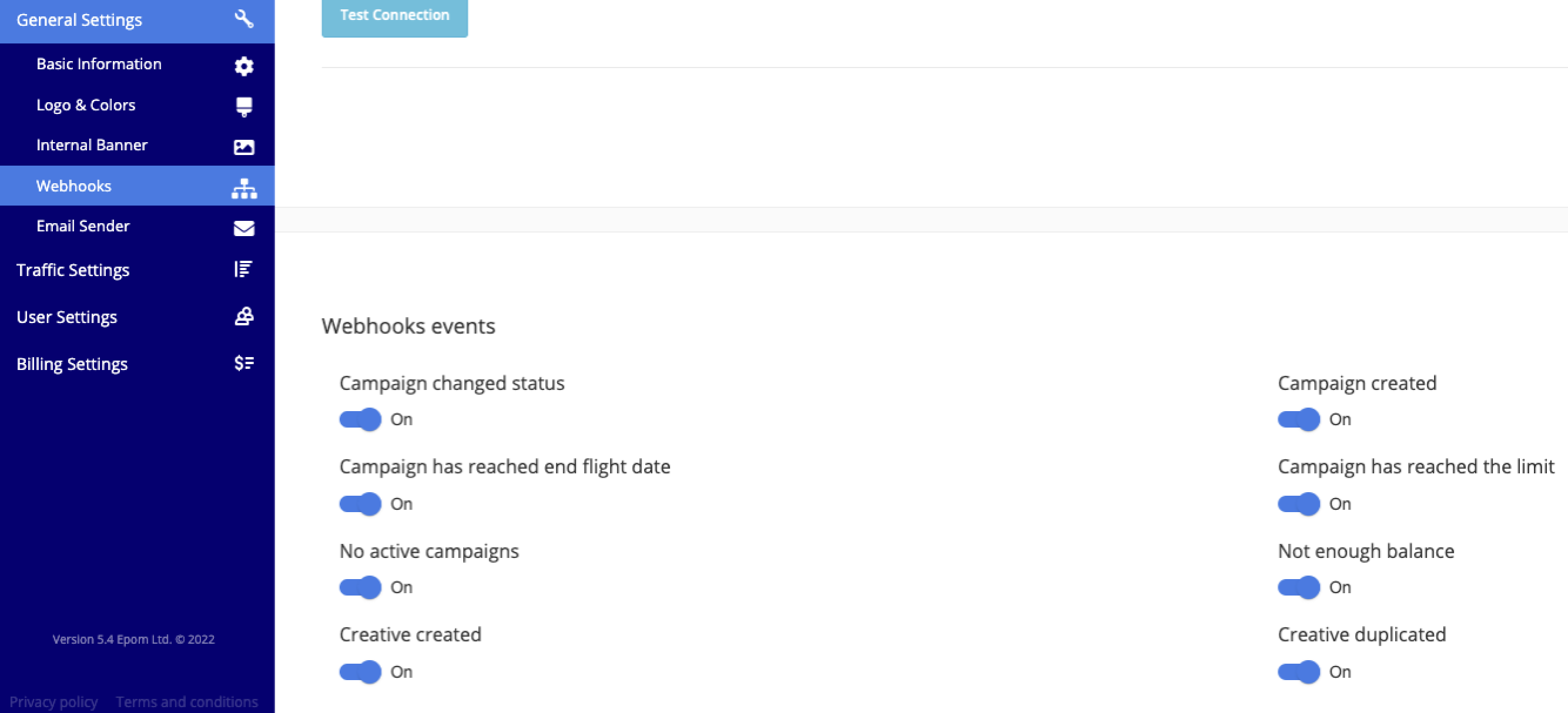 webhooks notifications tab