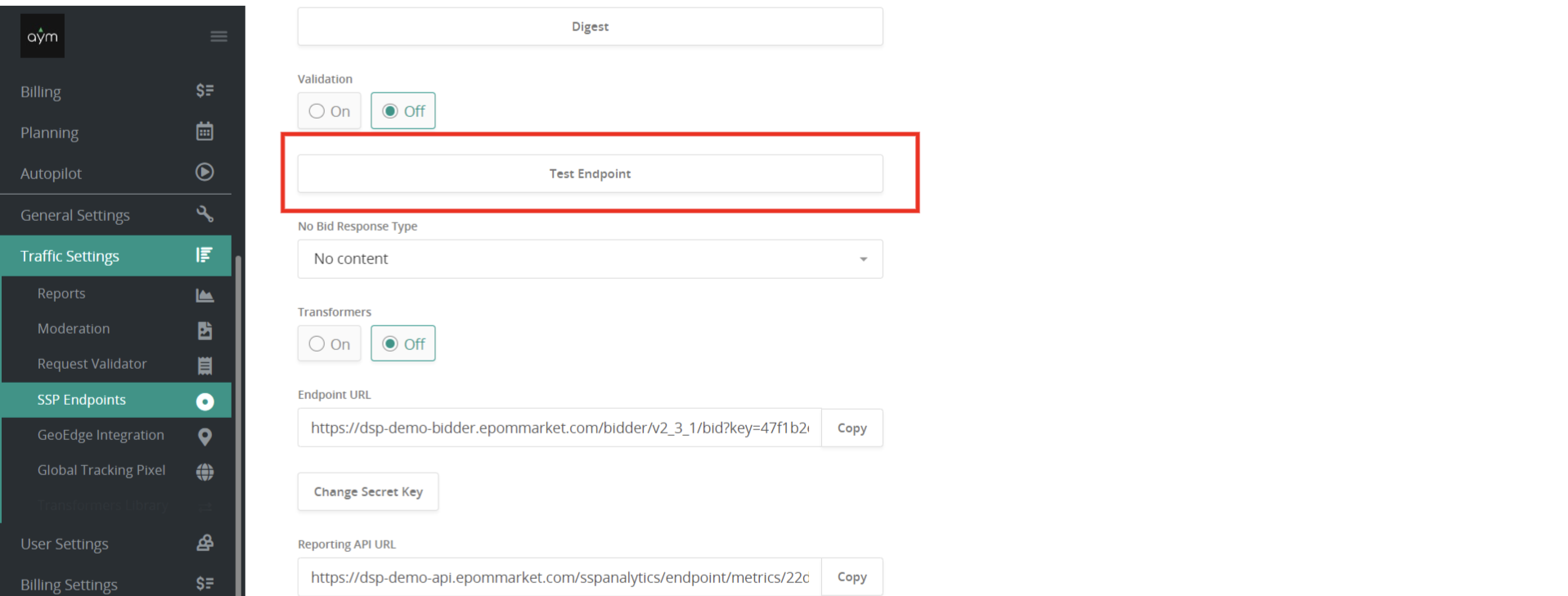 Epom white-label DSP 5.5 test endpoint