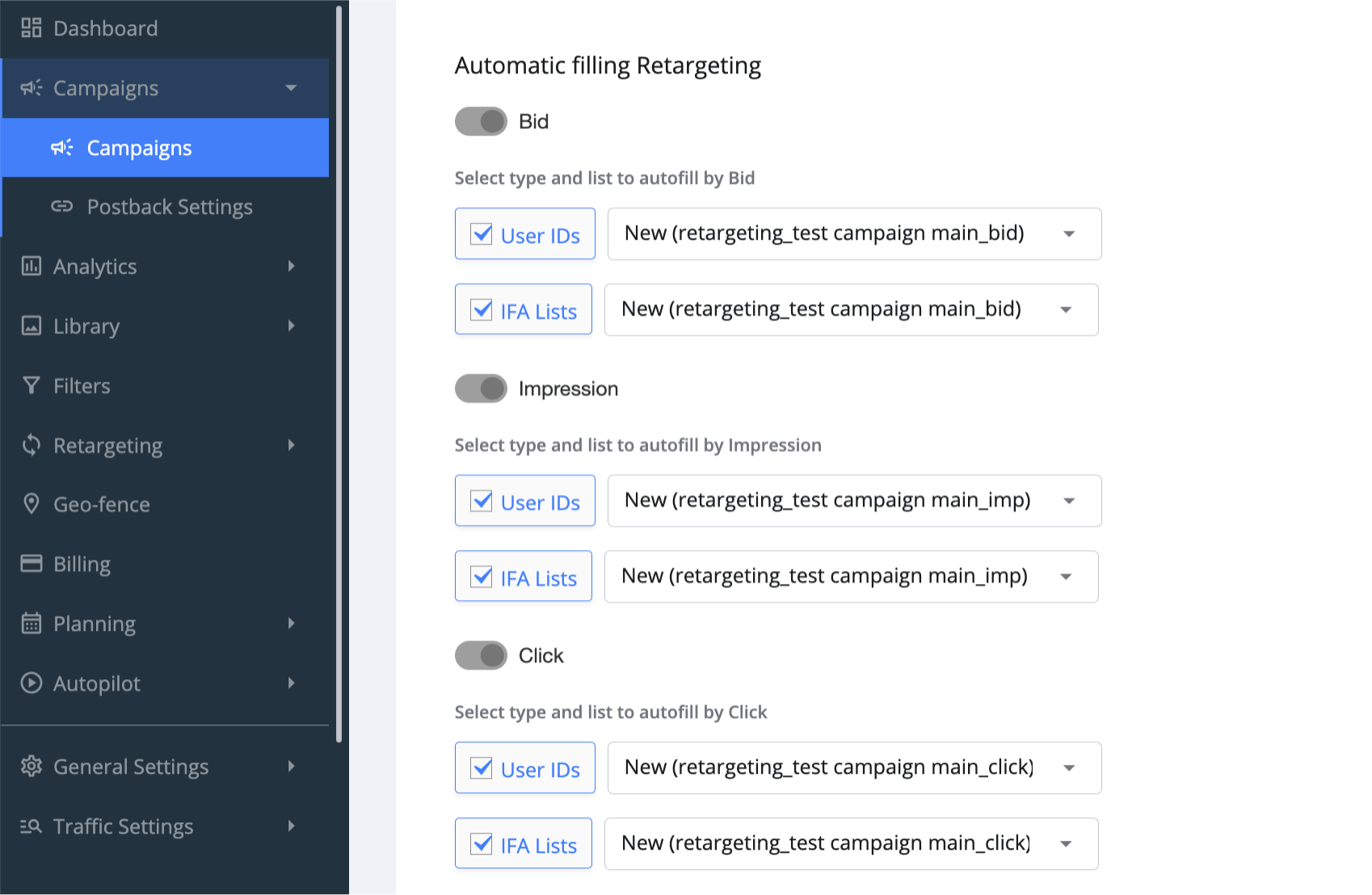 automatic filling retargeting
