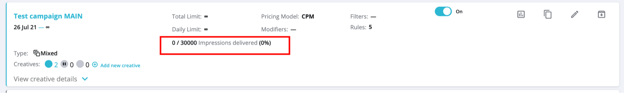 impressions limits and percentage tracking feature