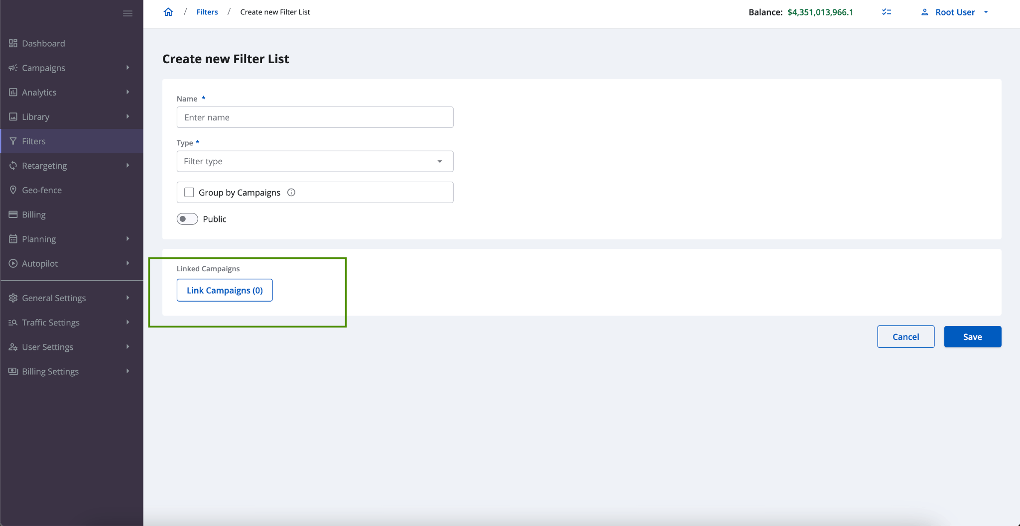 creating new filter list with two-way linking