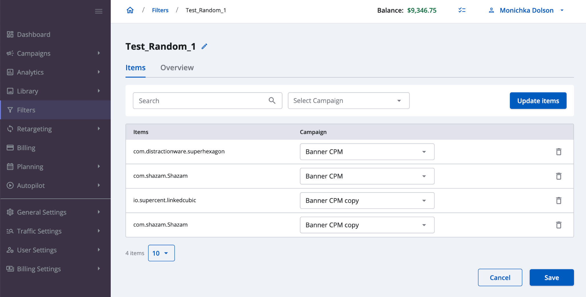 group by campaign for filters