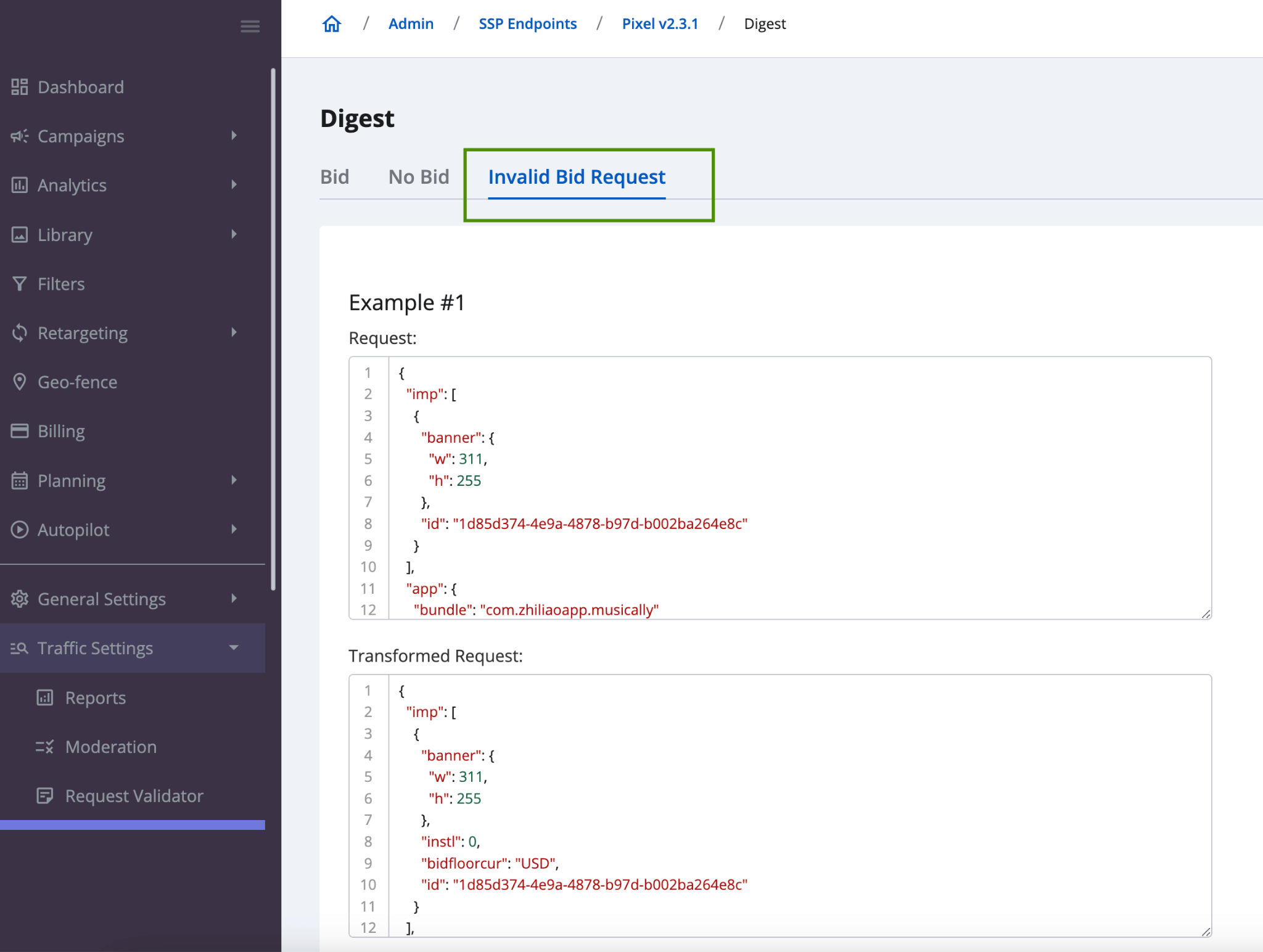 invalid bid request feature