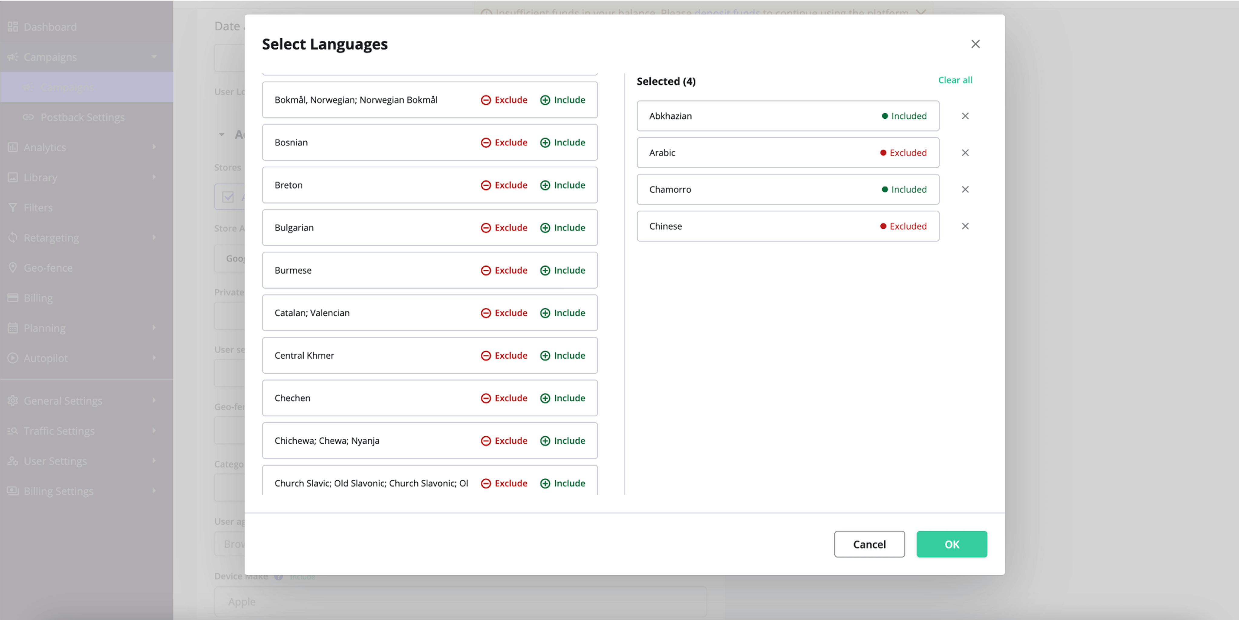 Redesign of Campaigns Targeting (language)