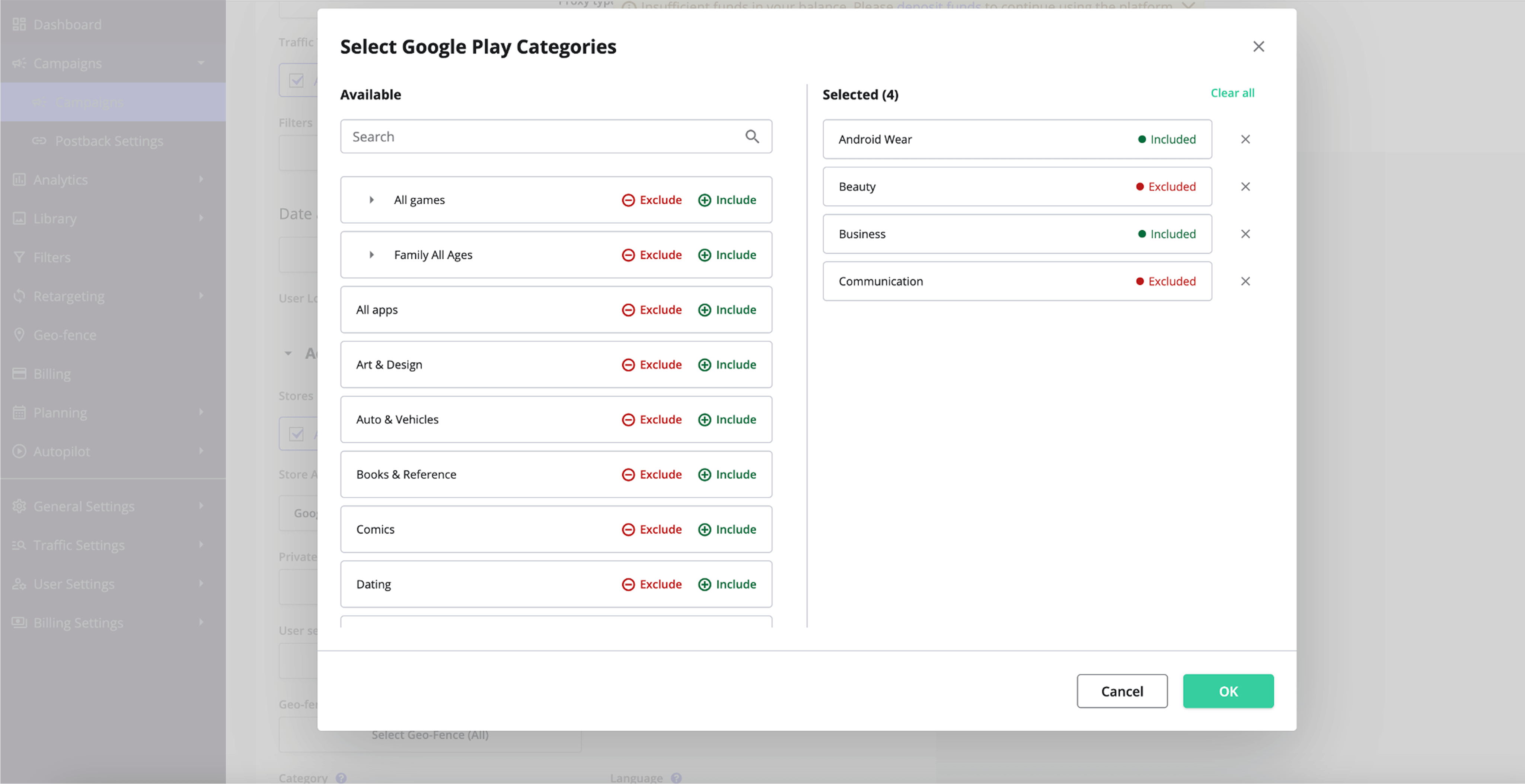 Redesign of Campaigns Targeting (store categories)