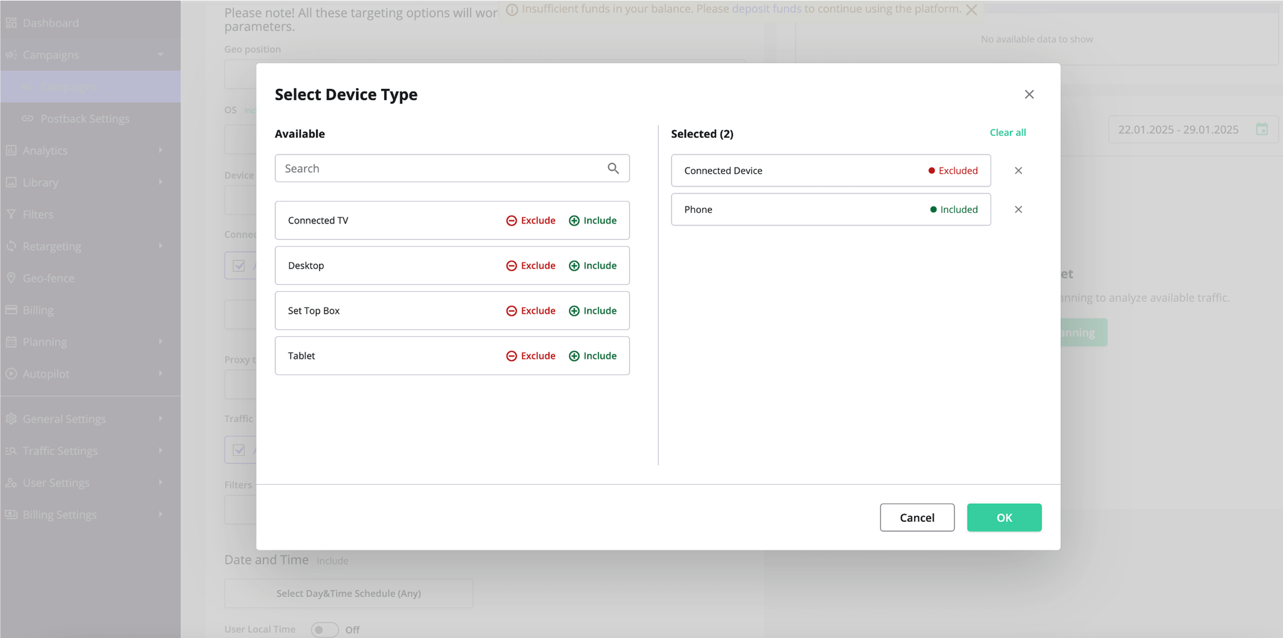 Redesign of Campaigns Targeting (device type)