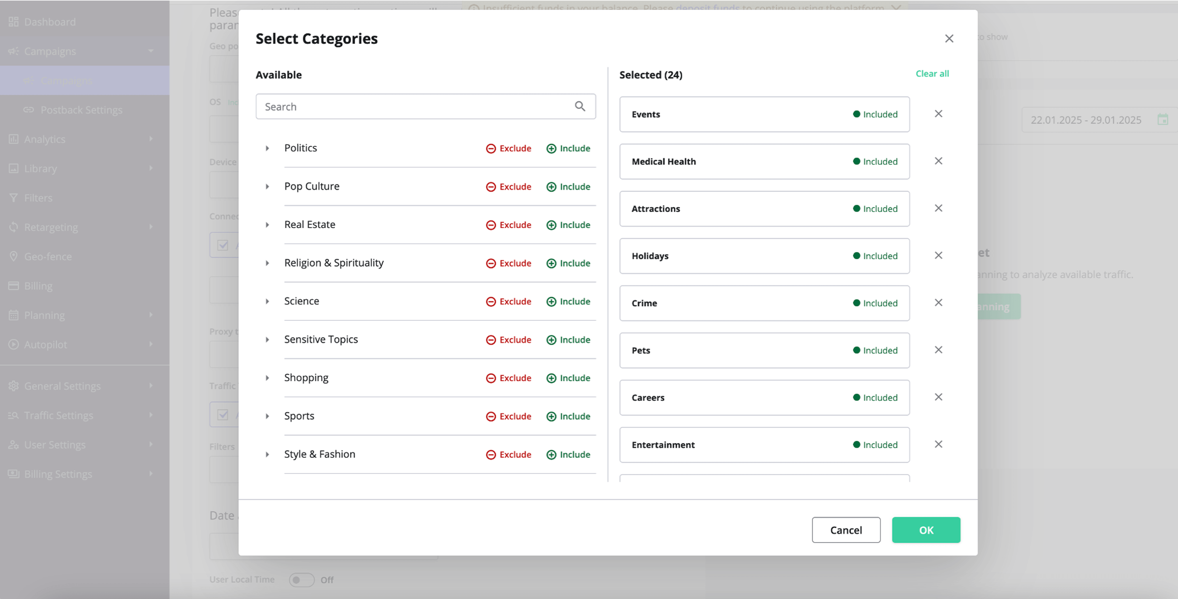 Redesign of Campaigns targeting (categories)