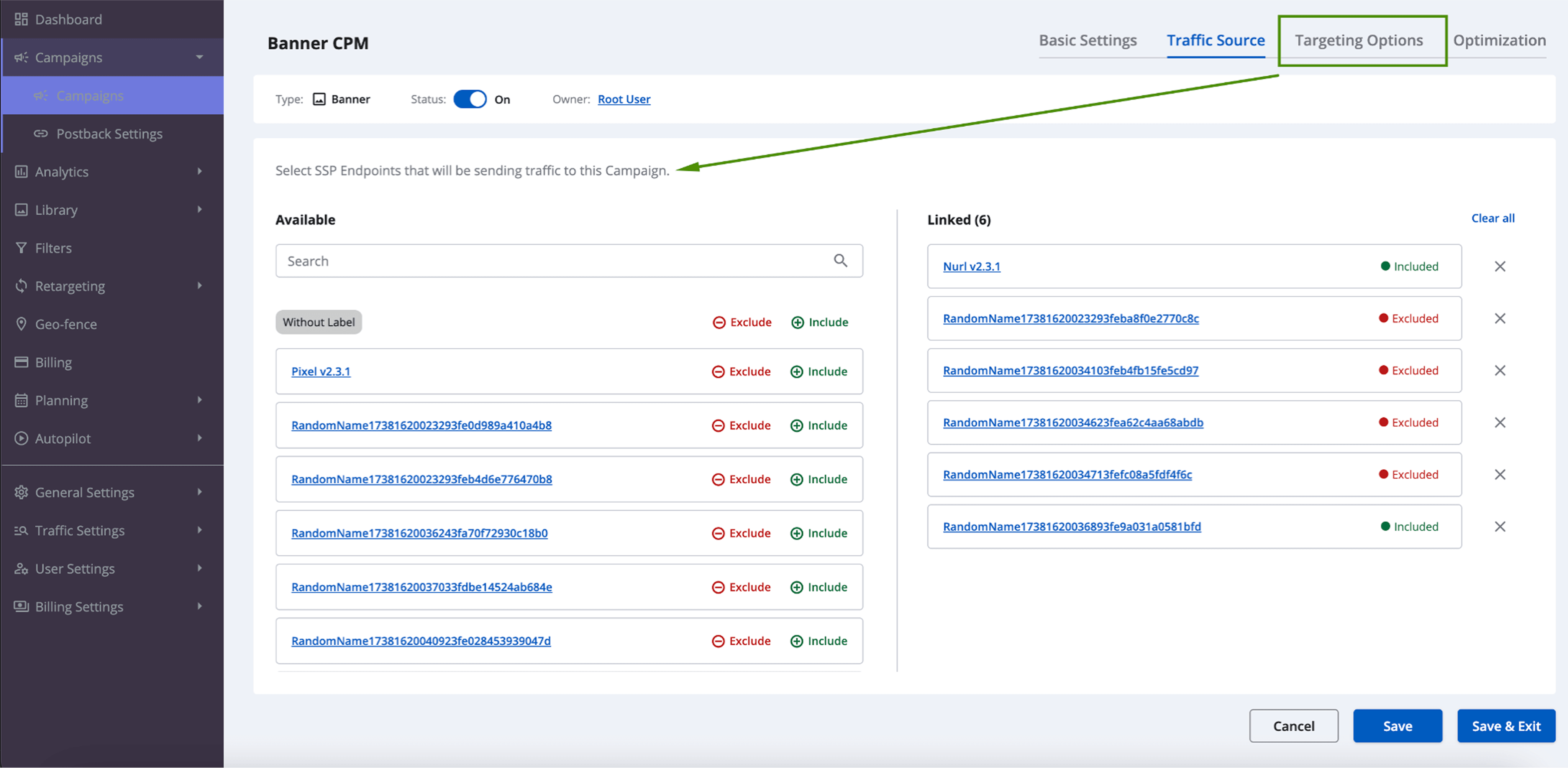 Redesign of Traffic source on a separate tab