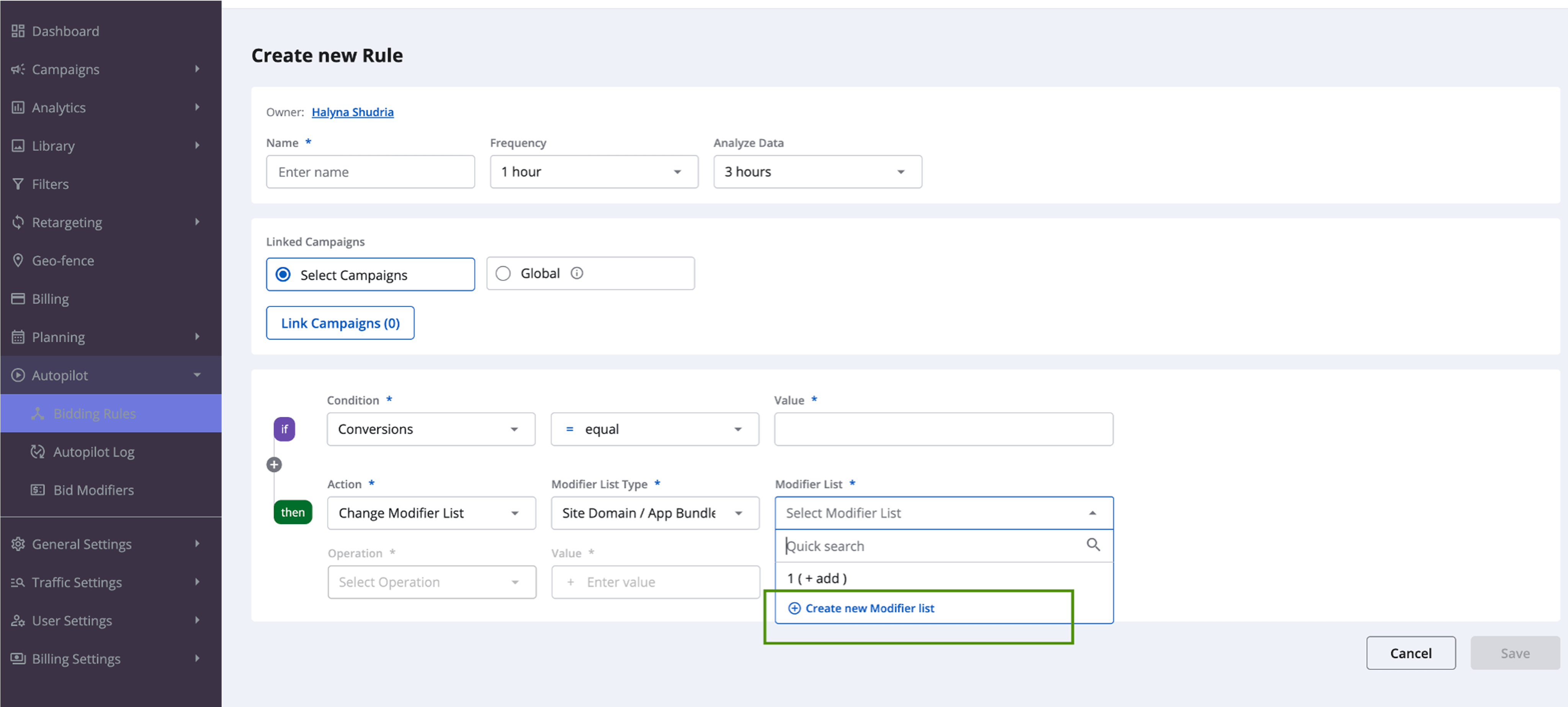 Bidding Modifier from Bid Lists