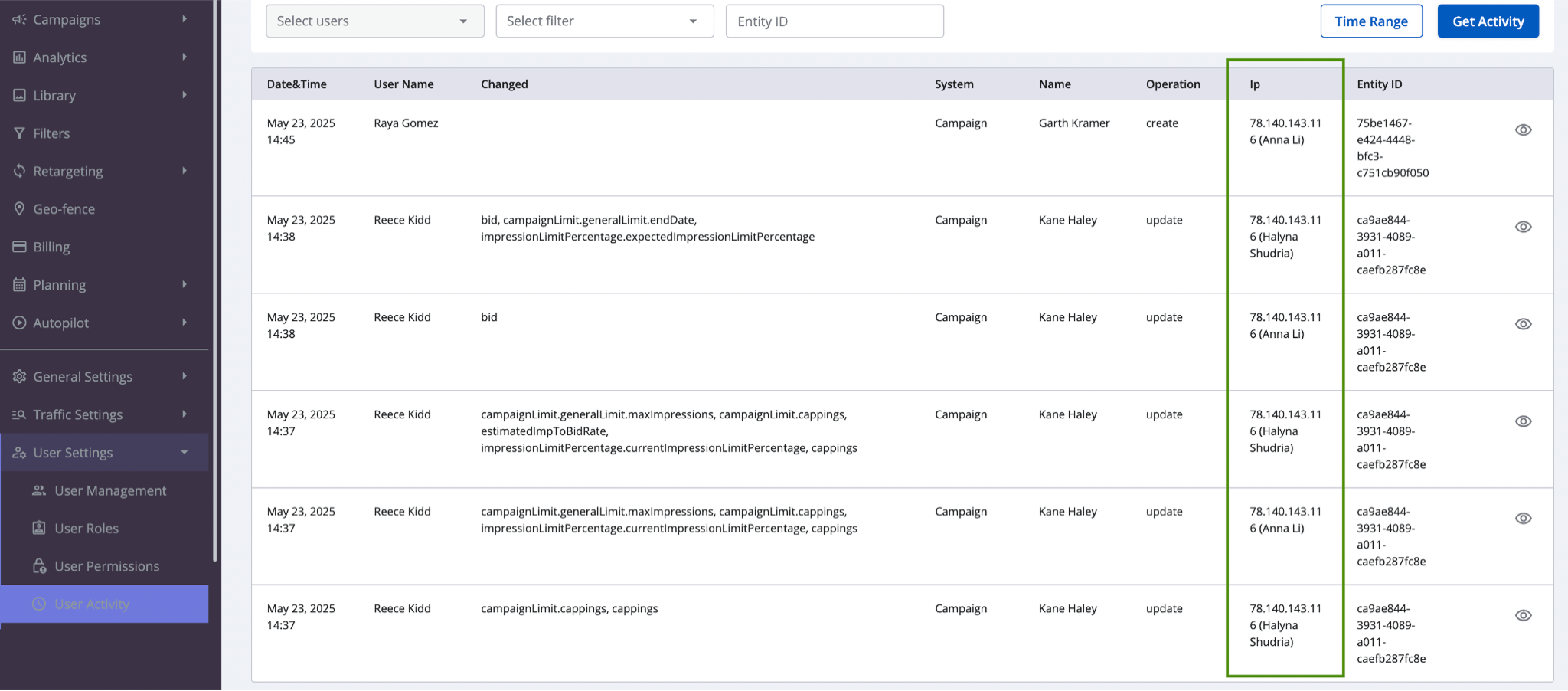 New activity tracking in Epom DSP 6.9.5
